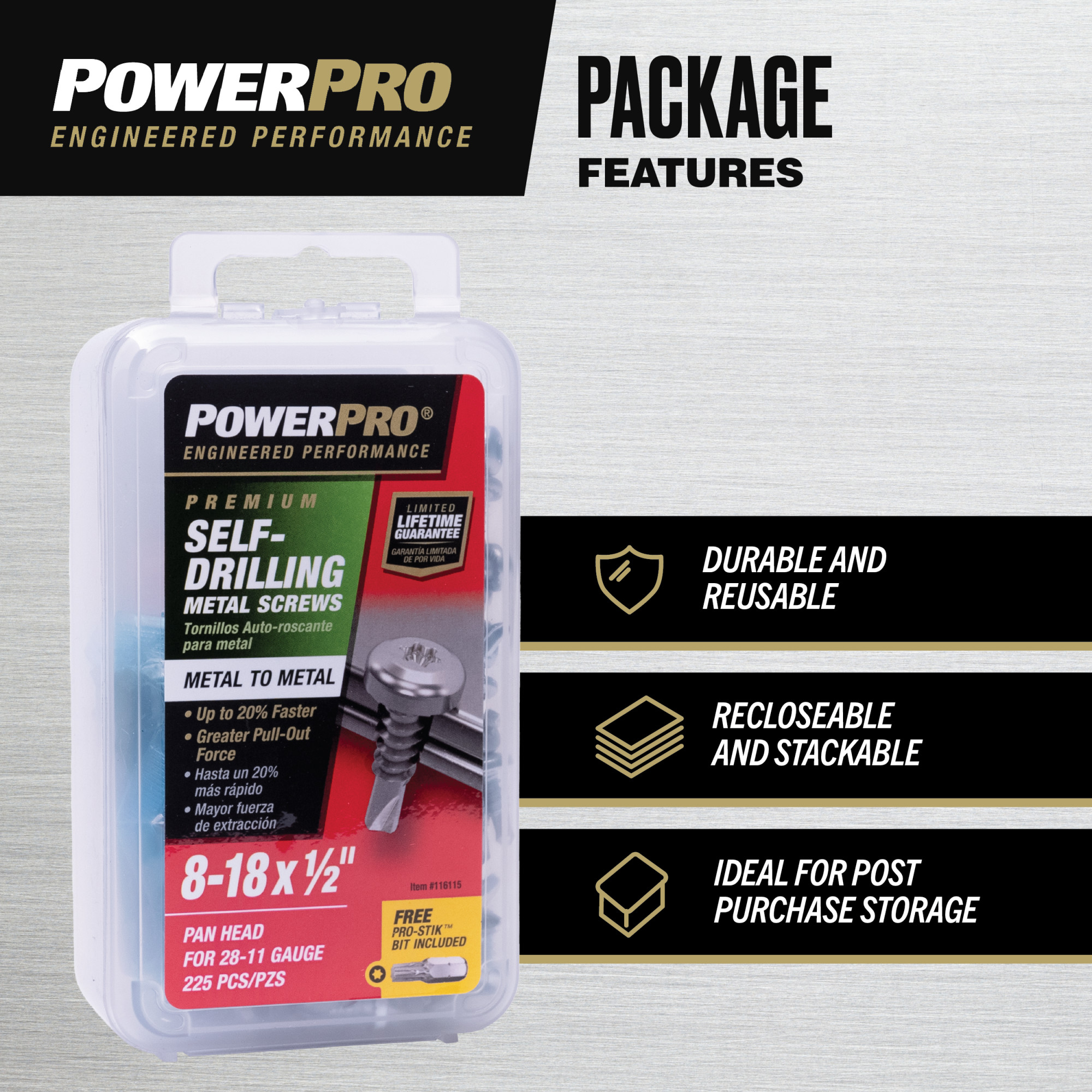 Power Pro Premium Zinc Sheet Metal Self-Drilling Screws (#8-32 x 1/2 in.) - 225 pc