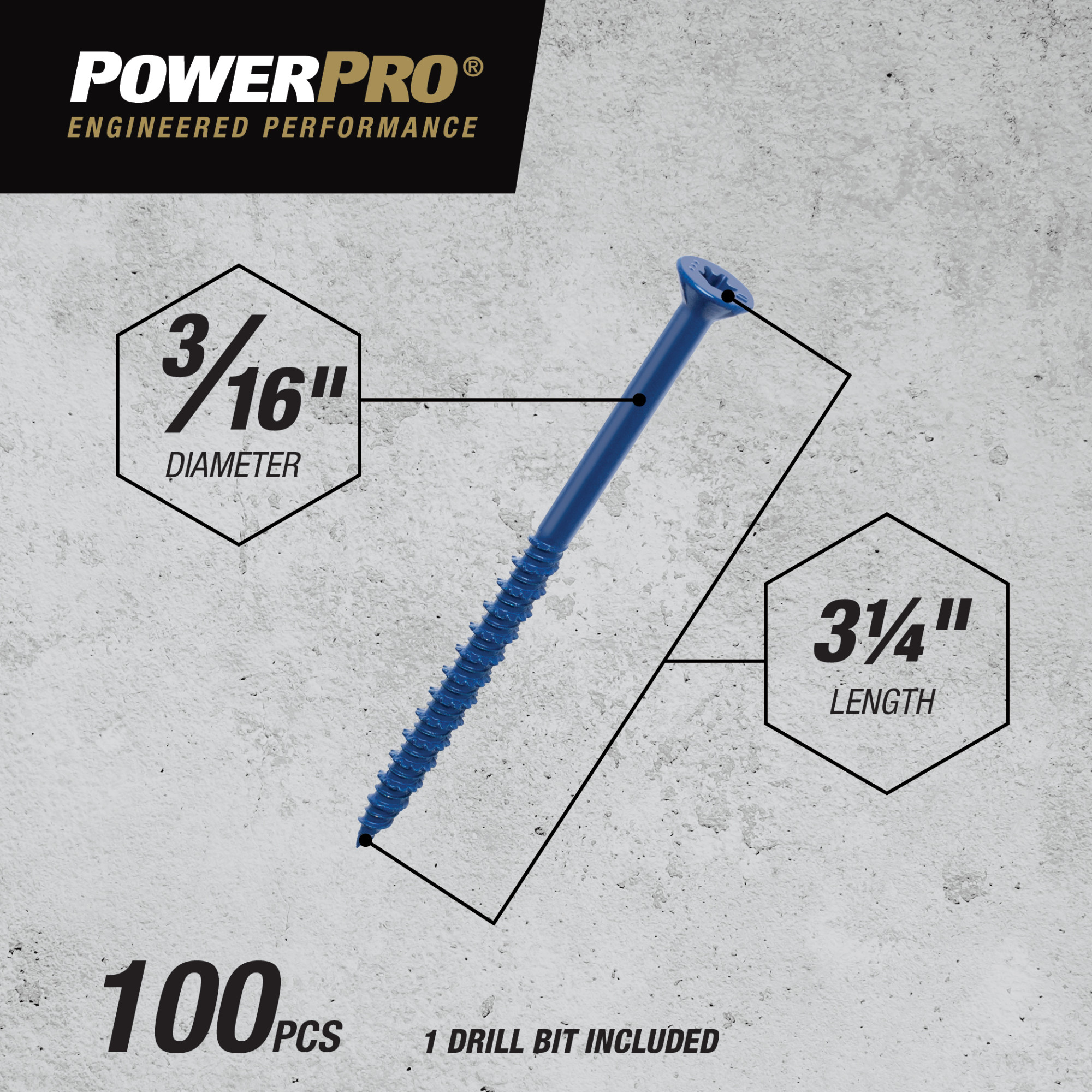 Power Pro Blue Flat-Head Concrete Screw Anchor (3/16 in. x 3-1/4 in.) - 100 pc