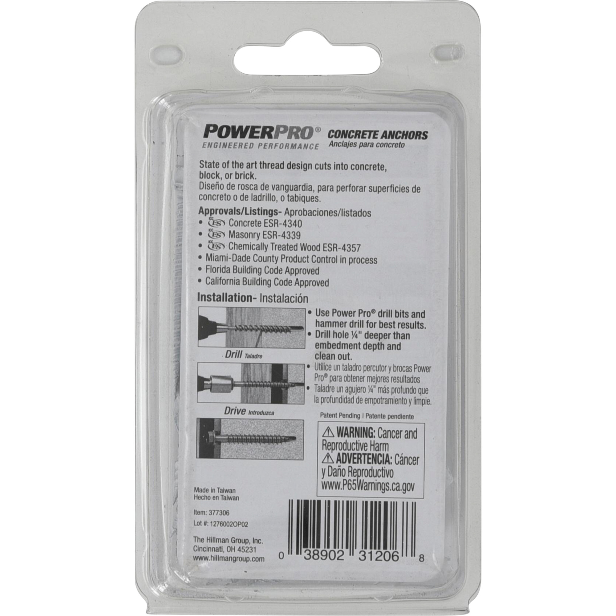 Power Pro White Hex Washer-Head Concrete Screw Anchor (1/4 in. x 1-3/4 in.) - 18 pc