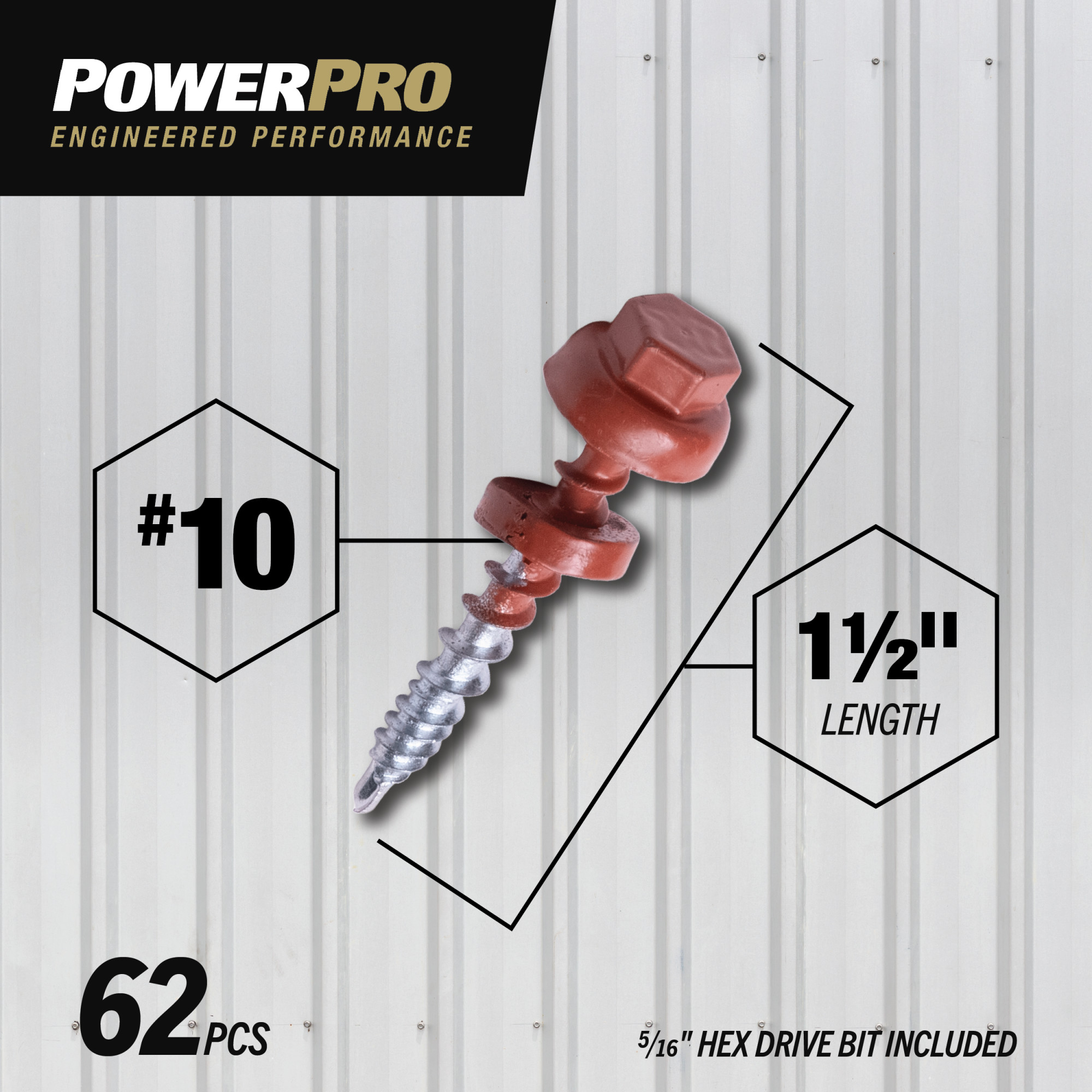 Power Pro Red Self Drilling Metal-to-Wood Roofing Screws (#10 x 1-1/2 in.) - 62 pc