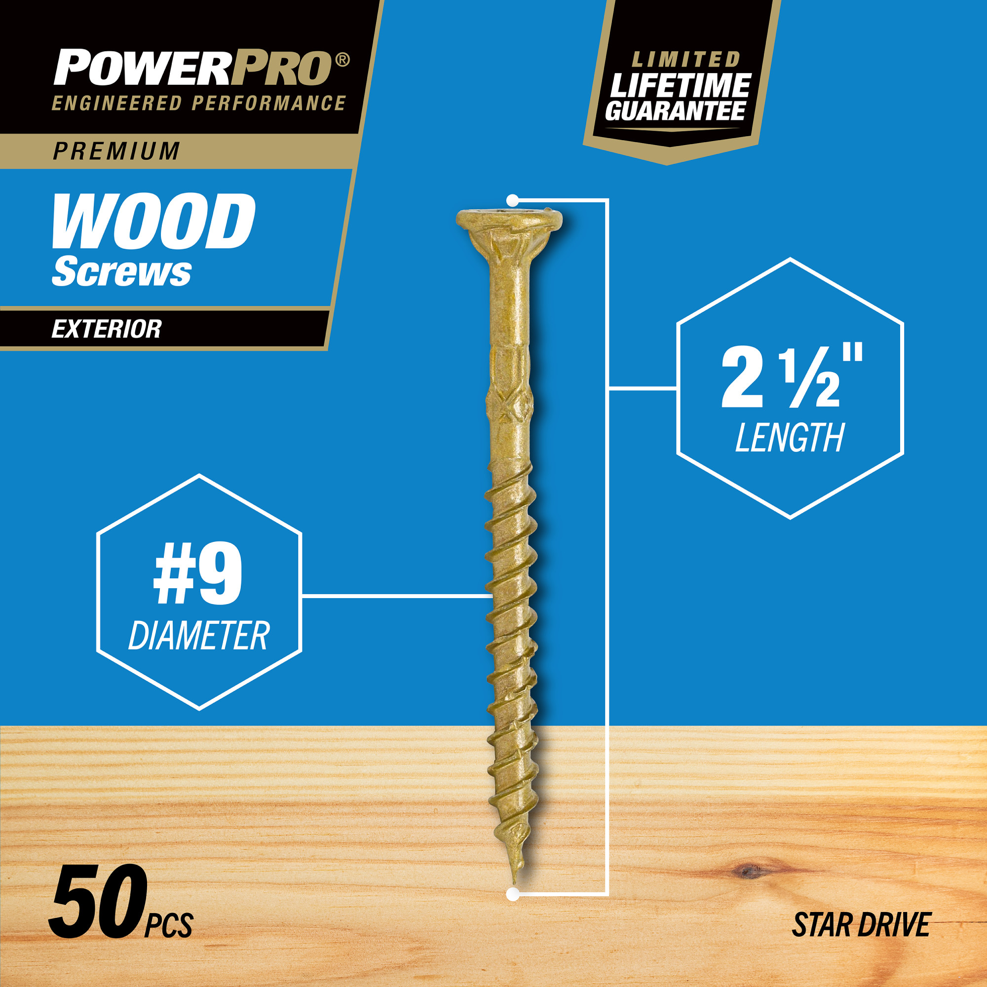 Power Pro Premium Exterior Wood Screws (#9 x 2-1/2 in.) - 50 pc