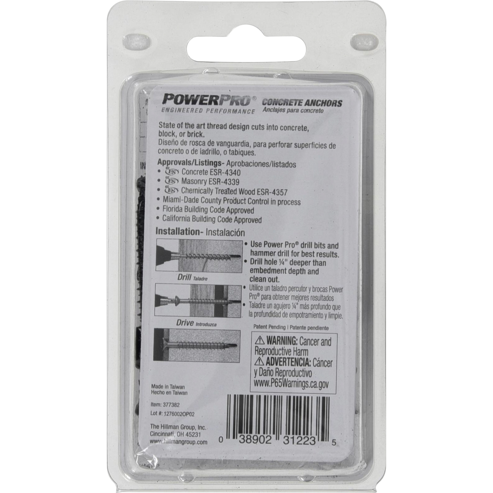 Power Pro Black Flat-Head Concrete Screw Anchor (3/16 in. x 2-1/4 in.) - 20 pc