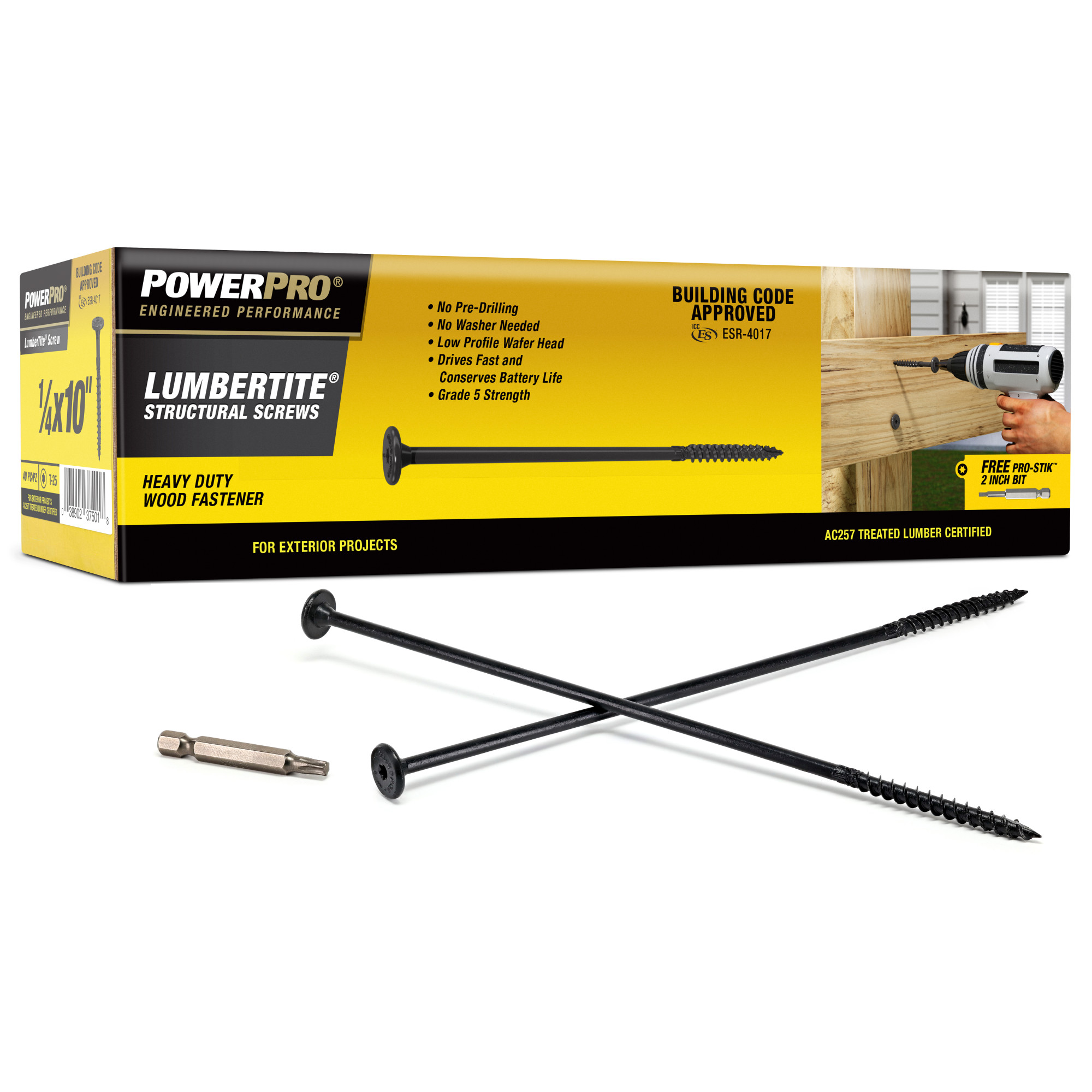 Power Pro Black Lumber-Tite Structural Screws (1/4 in. x 10 in.) - 40 pc