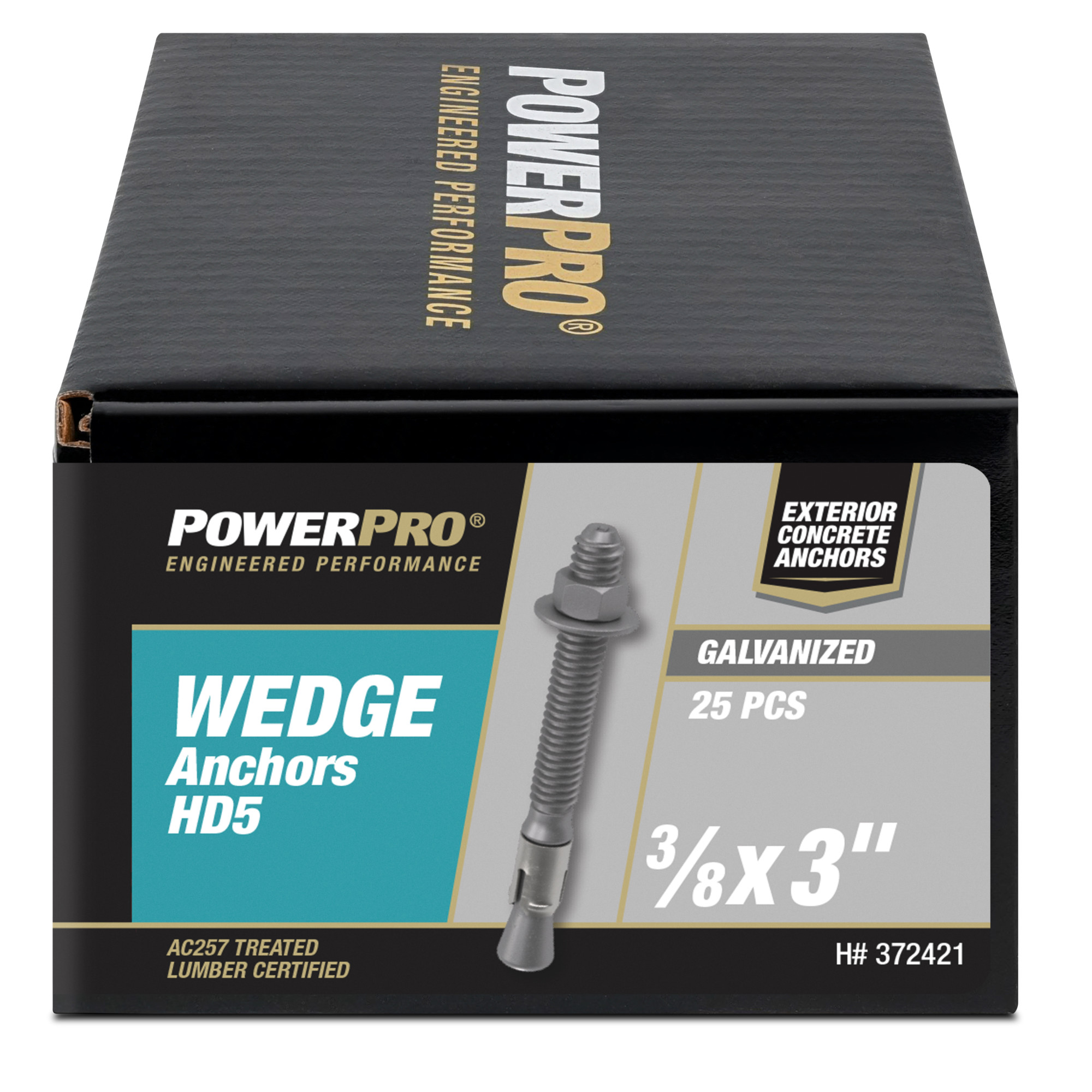 Power Pro HD5 Hot Dipped Galvanized Wedge Anchors (3/8 in. x 3 in.) - 25 pc