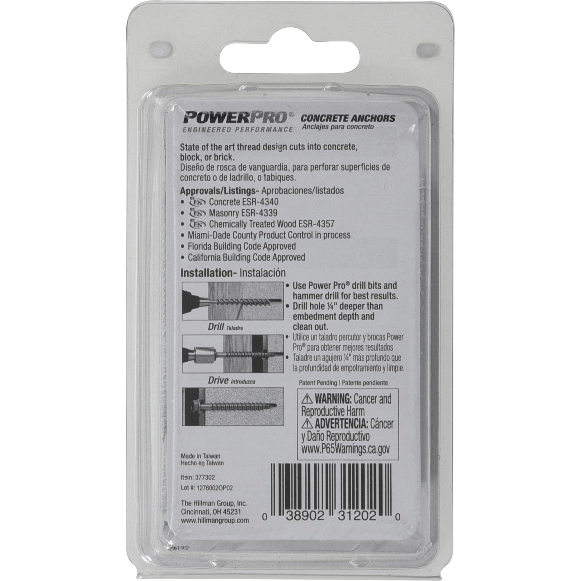 Power Pro White Hex Washer-Head Concrete Screw Anchor (3/16 in. x 2-3/4 in.) - 20 pc