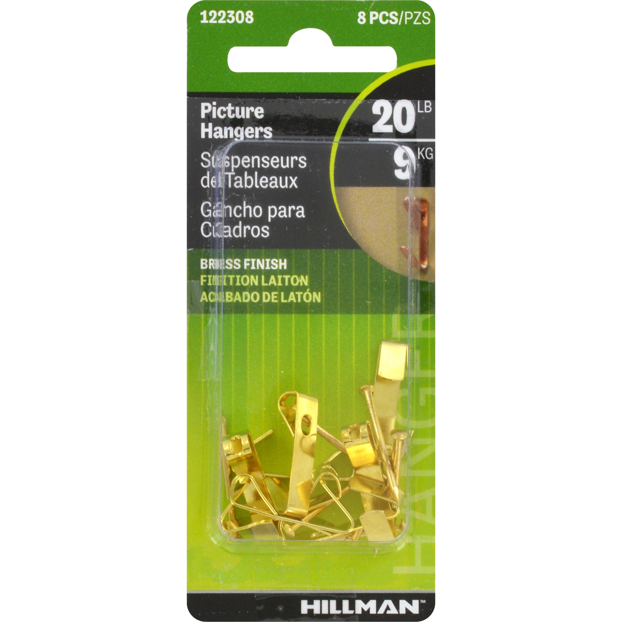 Hillman Conventional Picture Hangers Brass 20lb 8 Pack