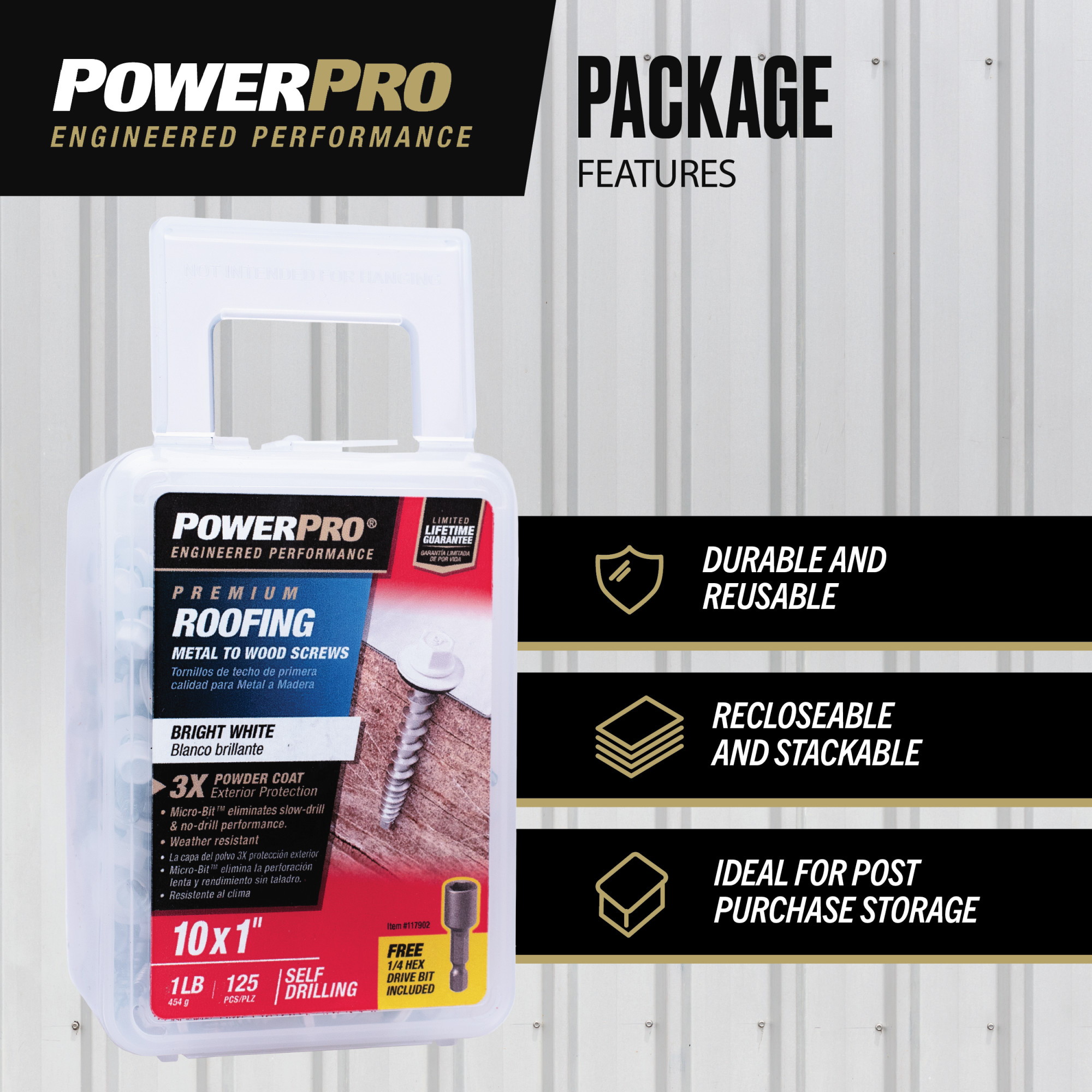 Power Pro White Self Drilling Metal-to-Wood Roofing Screws (#10 x 1 in.) - 125 pc