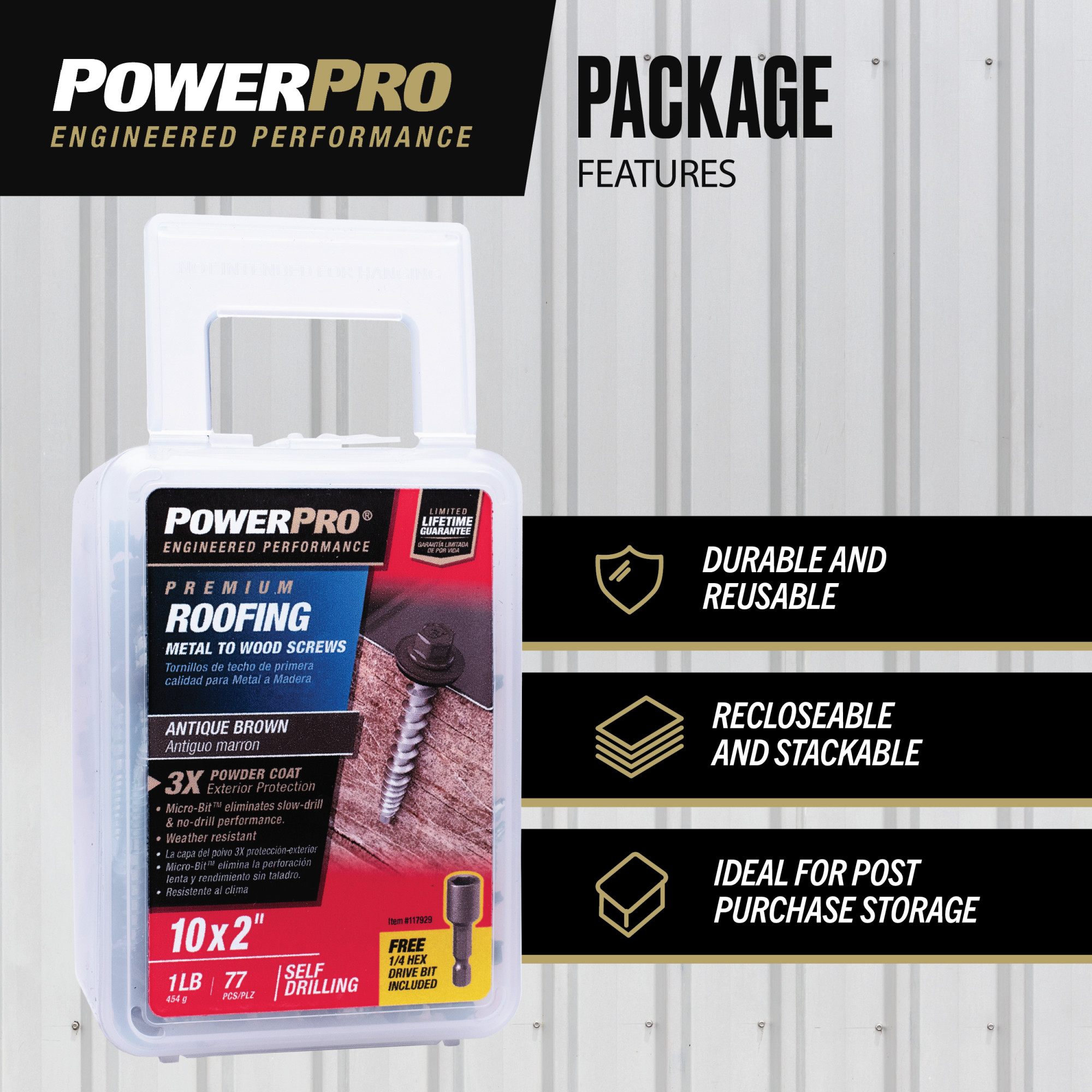 Power Pro White Self Drilling Metal-to-Wood Roofing Screws (#10 x 2 in.) - 77 pc