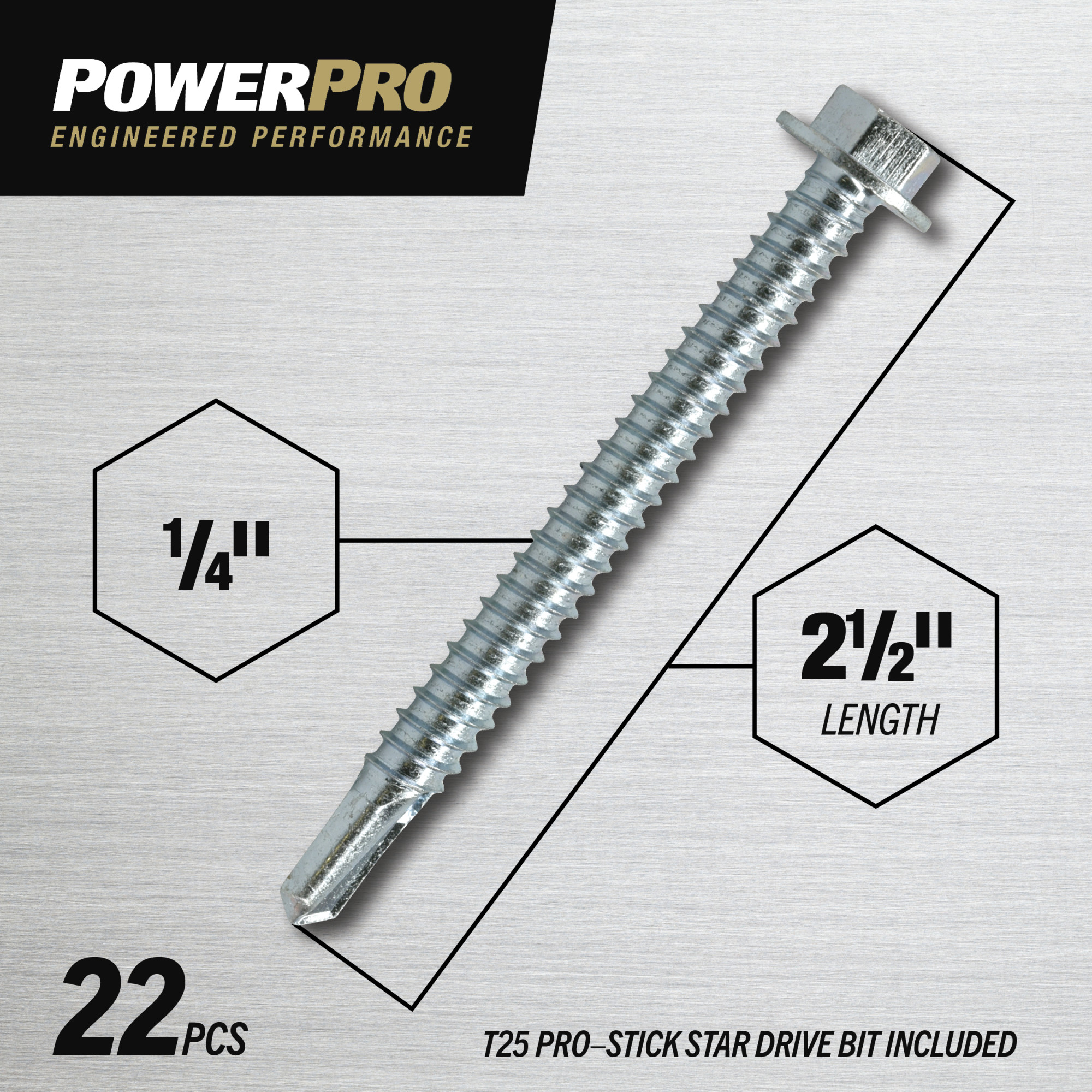 Power Pro Premium Hex Zinc Self-Drilling Screws (1/4 in.-14 x 2-1/2 in.) - 22 pc