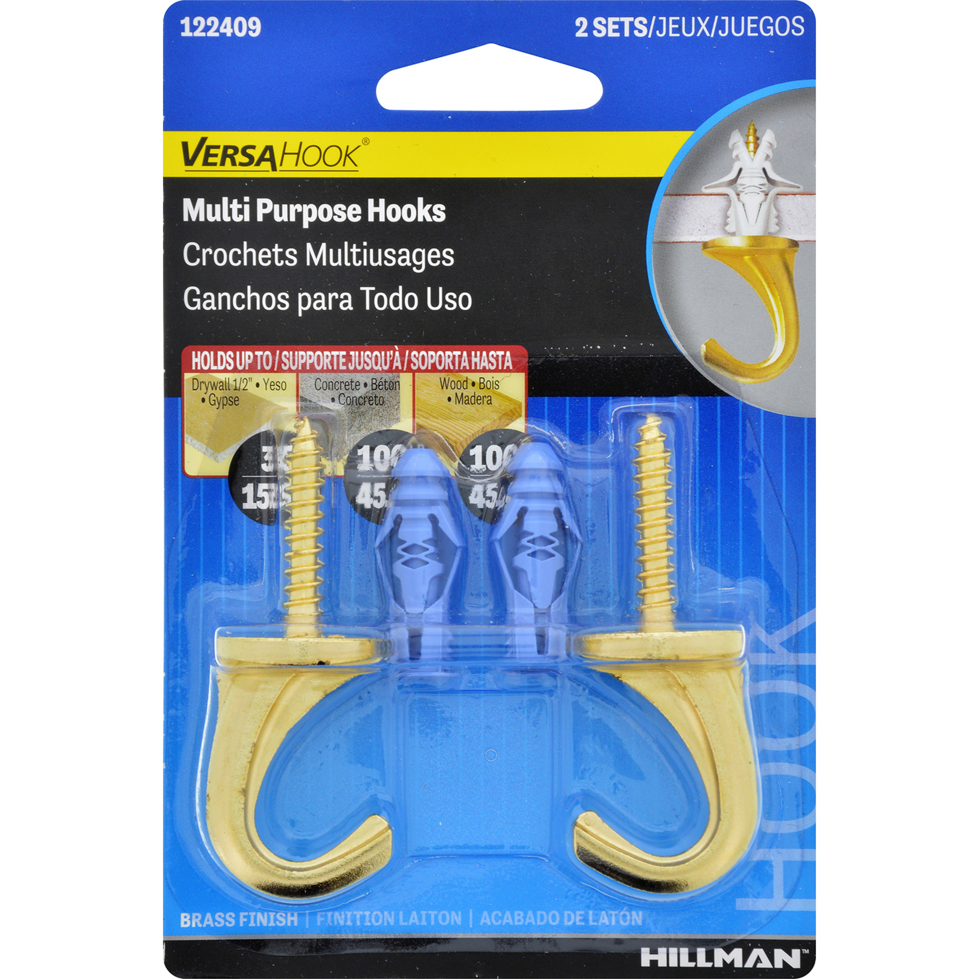 Hillman COBRA Brass Ceiling Hook 75lb 2 Pack