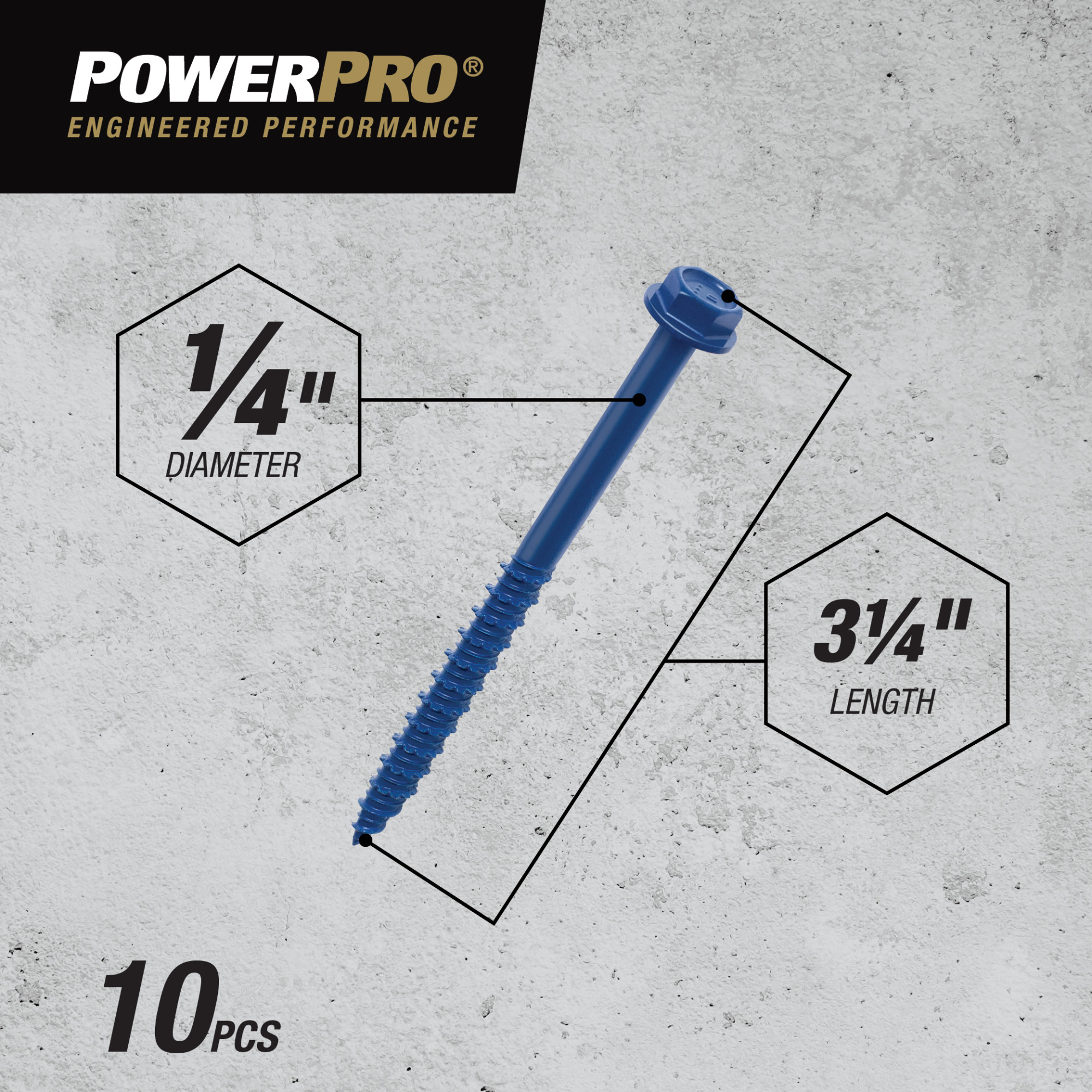 Power Pro Blue Hex Washer-Head Concrete Screw Anchor (1/4 in. x 3-1/4 in.) - 10 pc