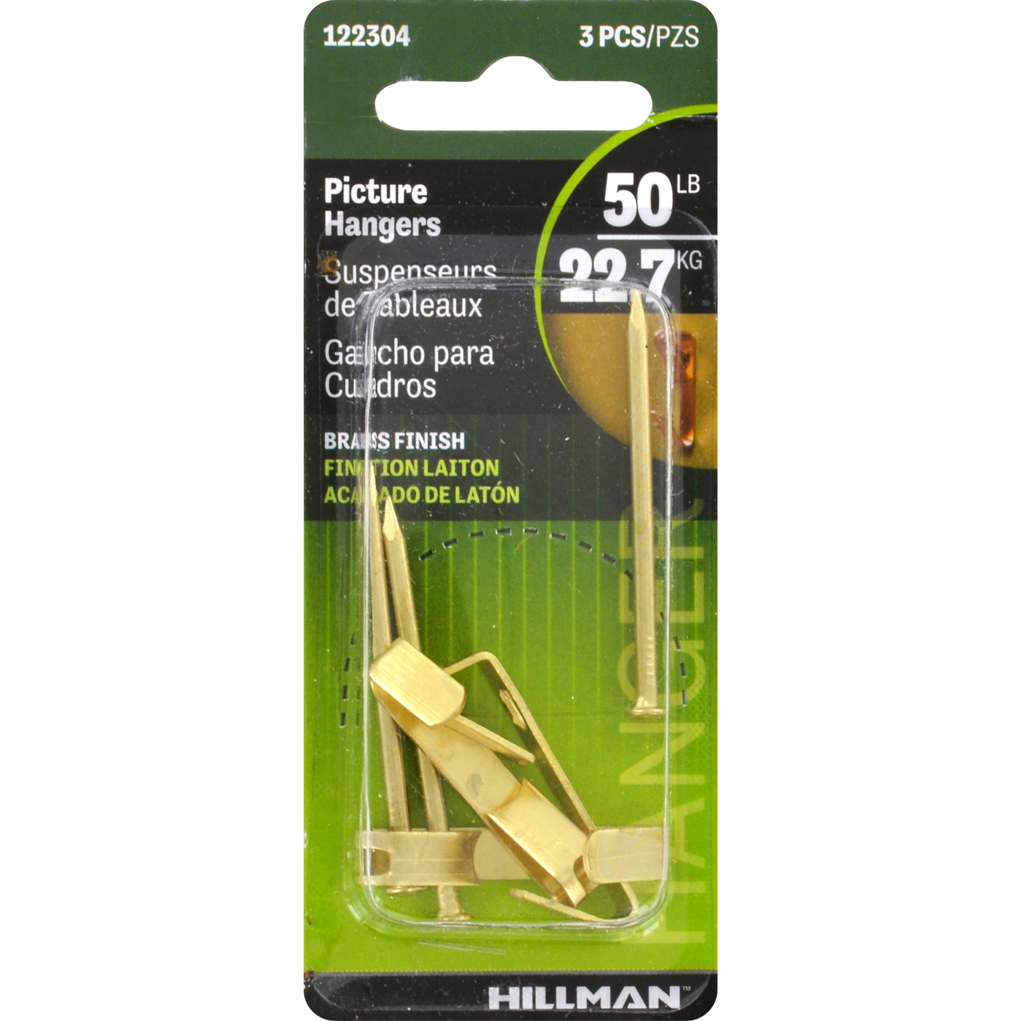Hillman Conventional Picture Hangers Brass 50lb 3 Pack