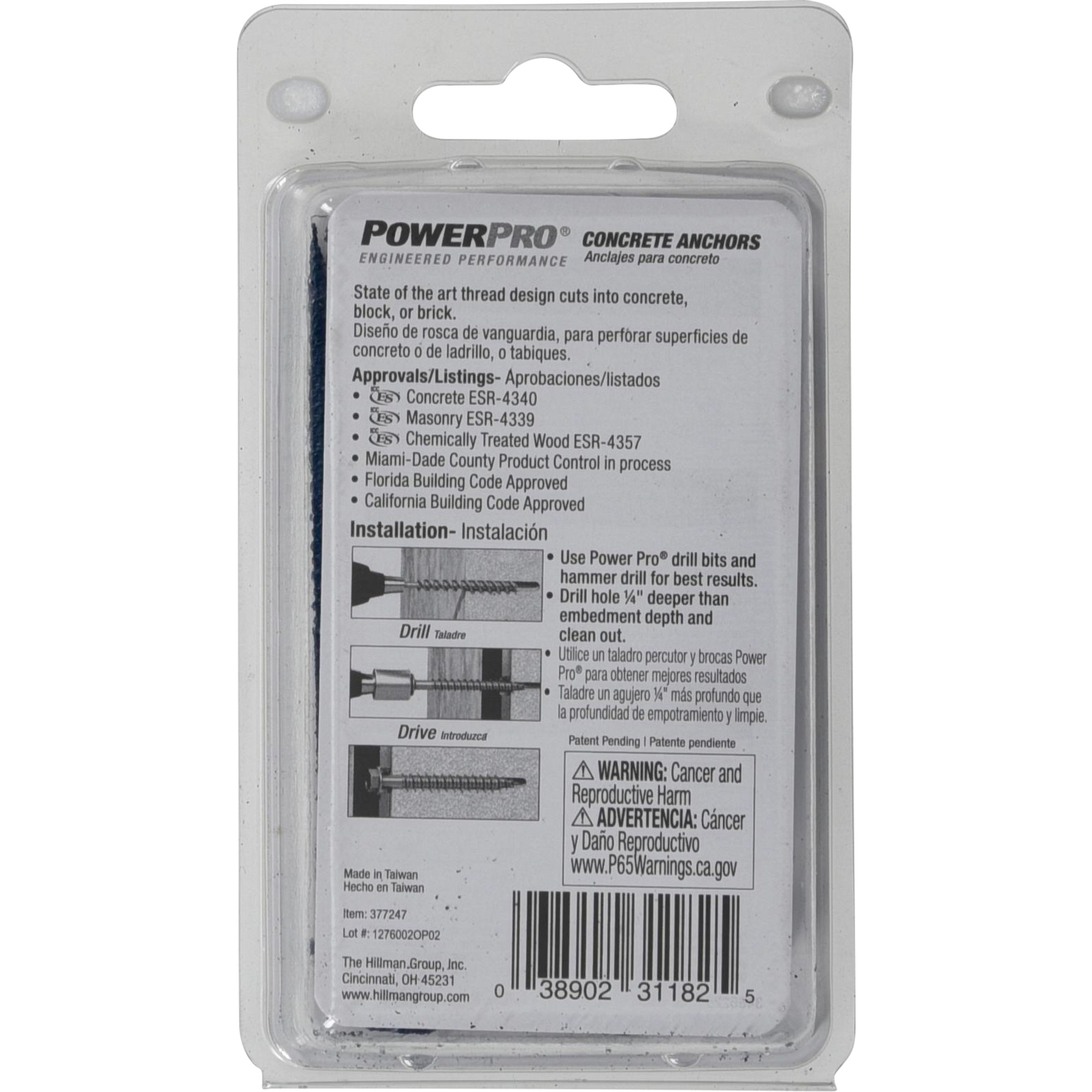 Power Pro Blue Hex Washer-Head Concrete Screw Anchor (1/4 in. x 3-1/4 in.) - 10 pc