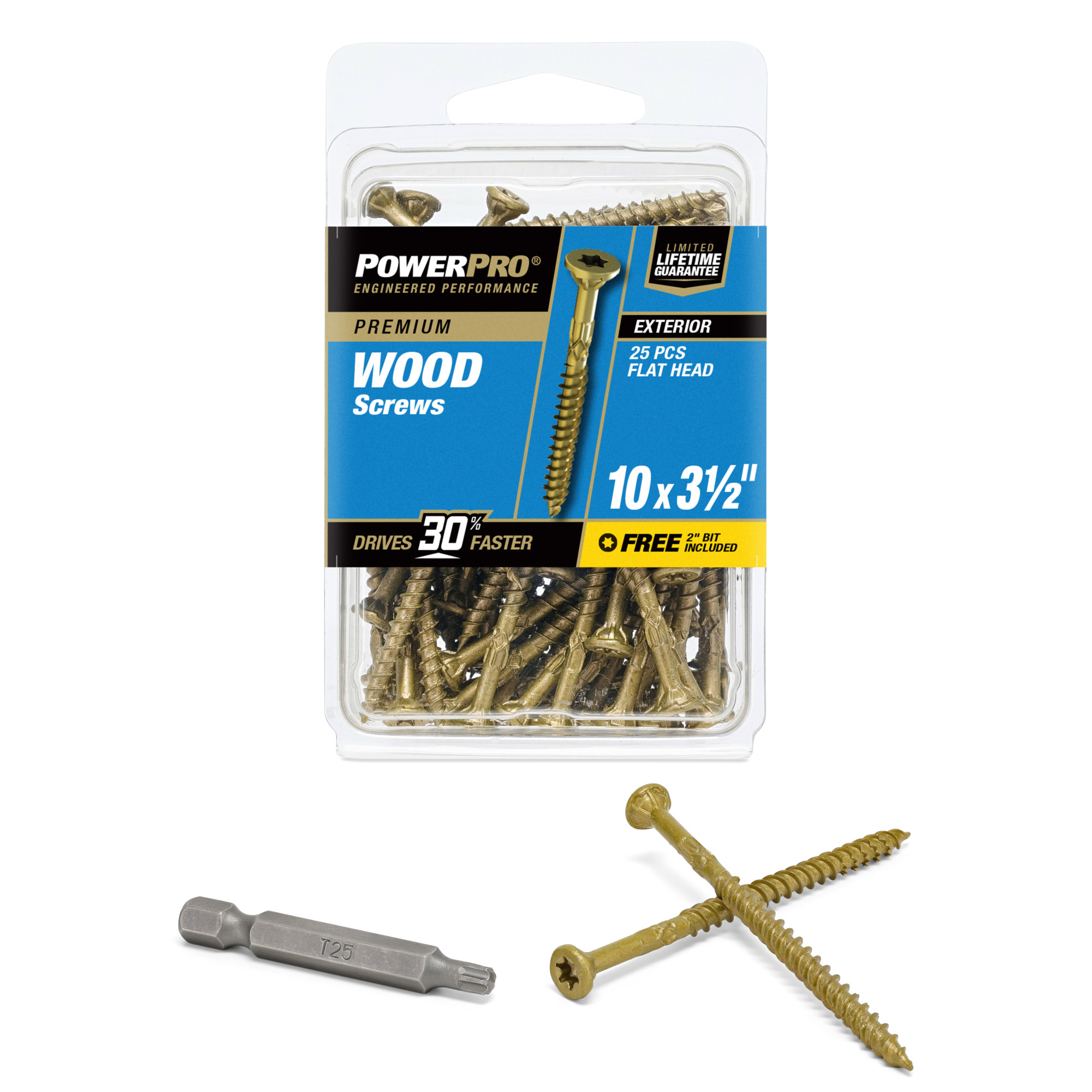 Power Pro Premium Exterior Wood Screws (#10 x 3-1/2 in.) - 25 pc