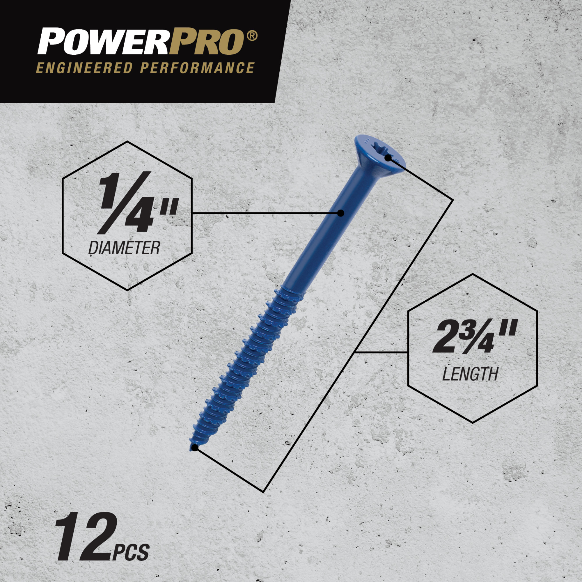 Power Pro Blue Flat-Head Concrete Screw Anchor (1/4 in. x 2-3/4 in.) - 12 pc
