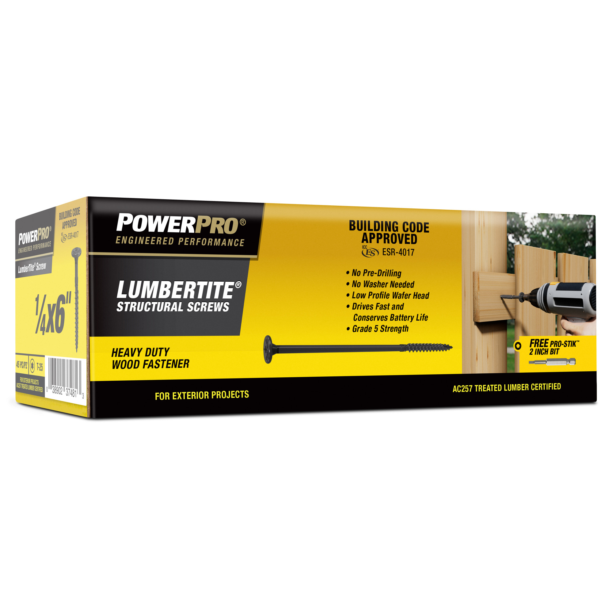 Power Pro Black Lumber-Tite Structural Screws (1/4 in. x 6 in.) - 45 pc