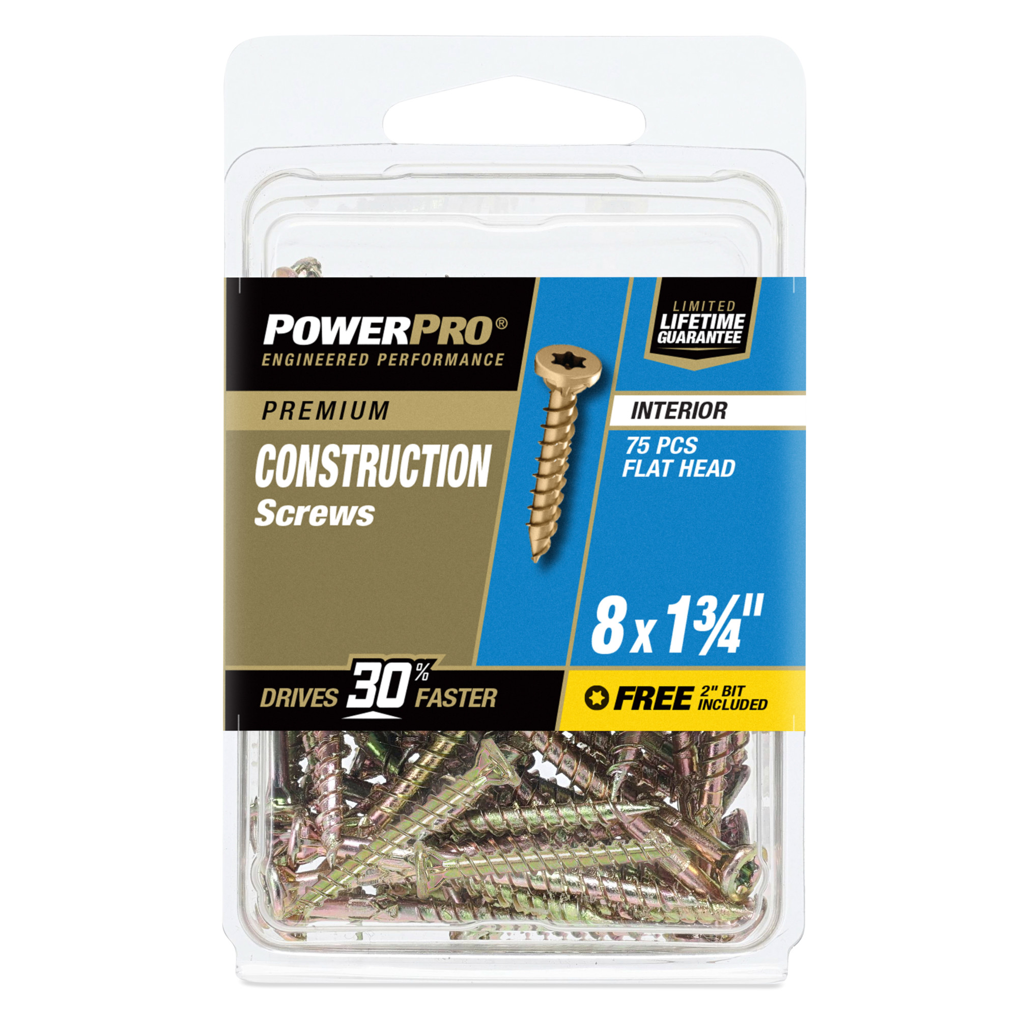 Power Pro Premium Interior Construction Screws (#8 x 1-3/4 in.) - 75 pc