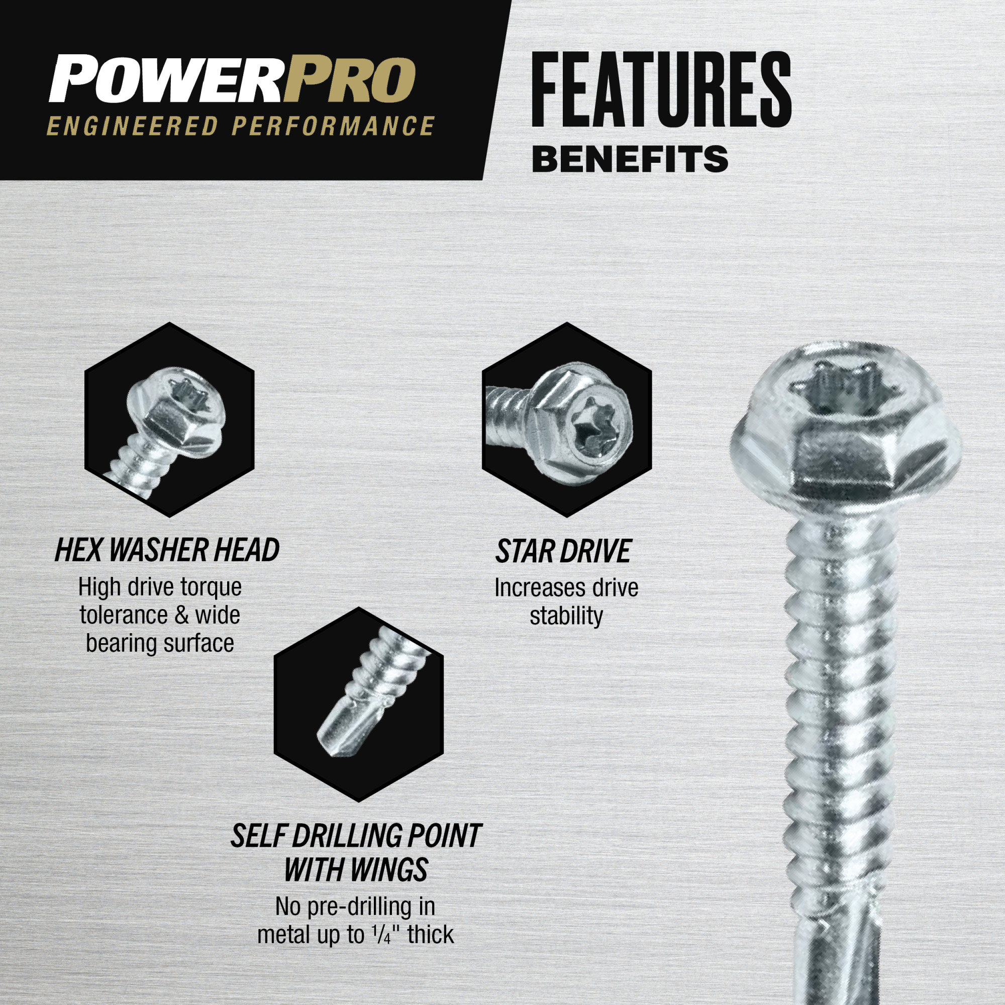 Power Pro Premium Hex Zinc Sheet Metal Self-Drilling Screws (#8-32 x 1 in.) - 127pc