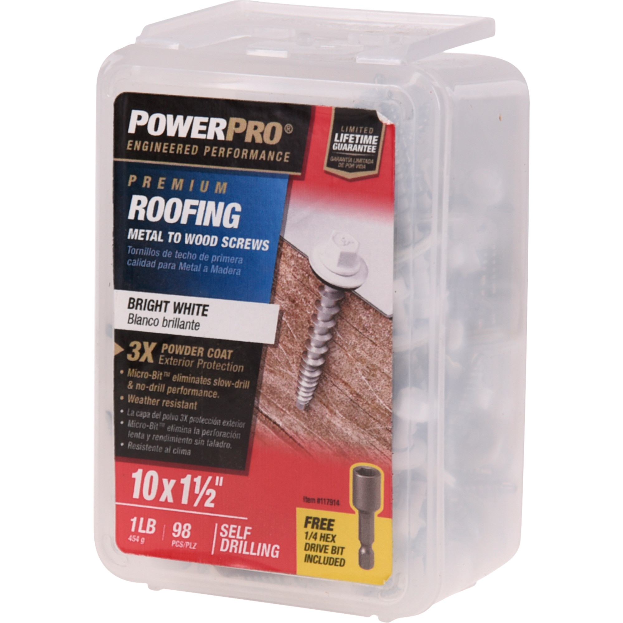Power Pro White Self Drilling Metal-to-Wood Roofing Screws (#10 x 1-1/2 in.)-98 pc