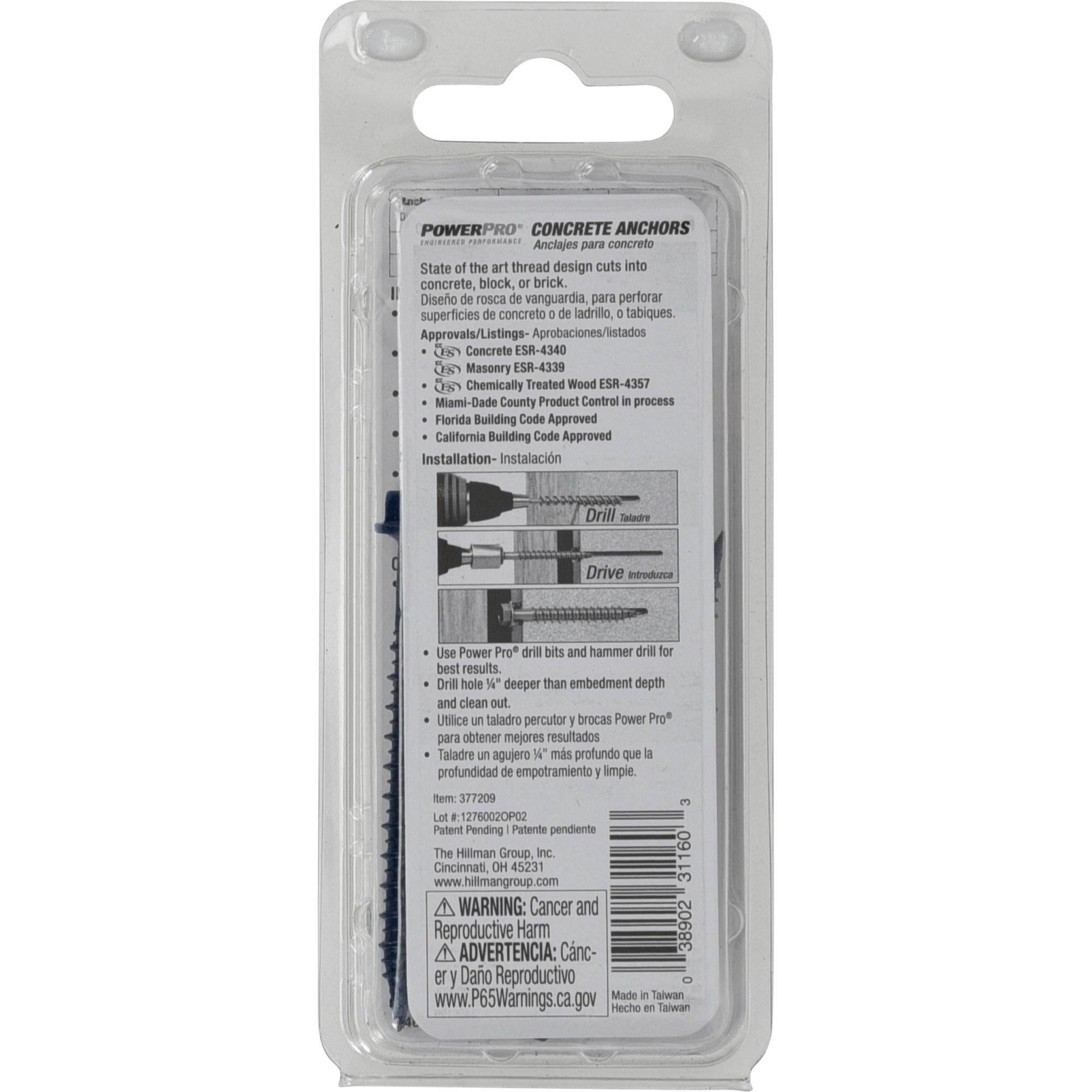 Power Pro Blue Hex Washer-Head Concrete Screw Anchor (1/4 in. x 2-1/4 in.) - 4 pc