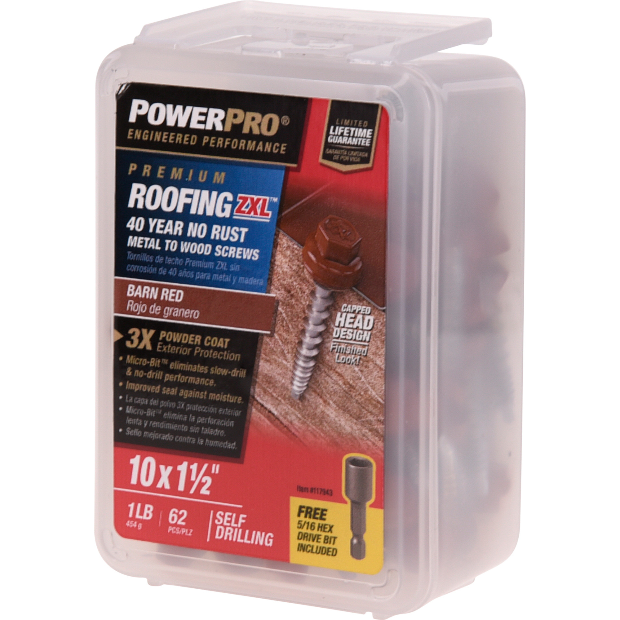 Power Pro Red Self Drilling Metal-to-Wood Roofing Screws (#10 x 1-1/2 in.) - 62 pc