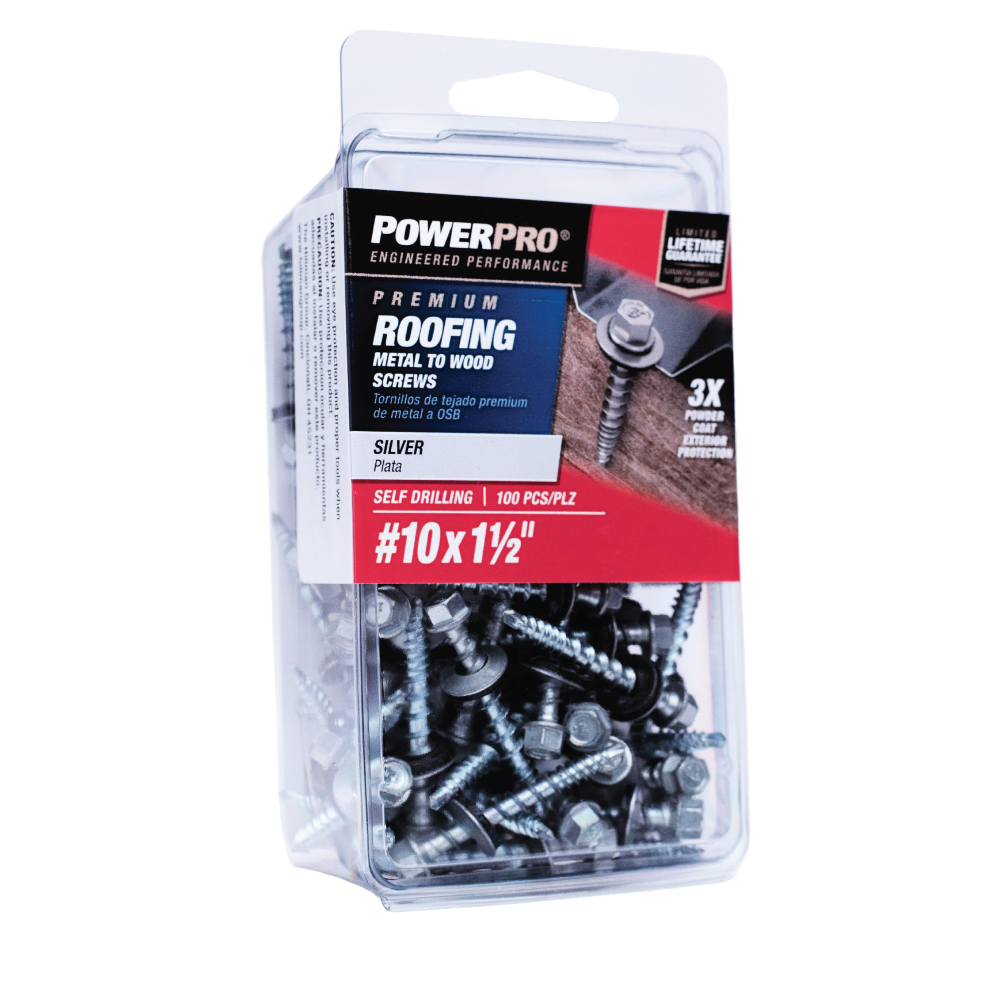 Power Pro Silver Self Drilling Metal-to-Wood Roofing Screws (#10 x 1-1/2 in.)-100pc