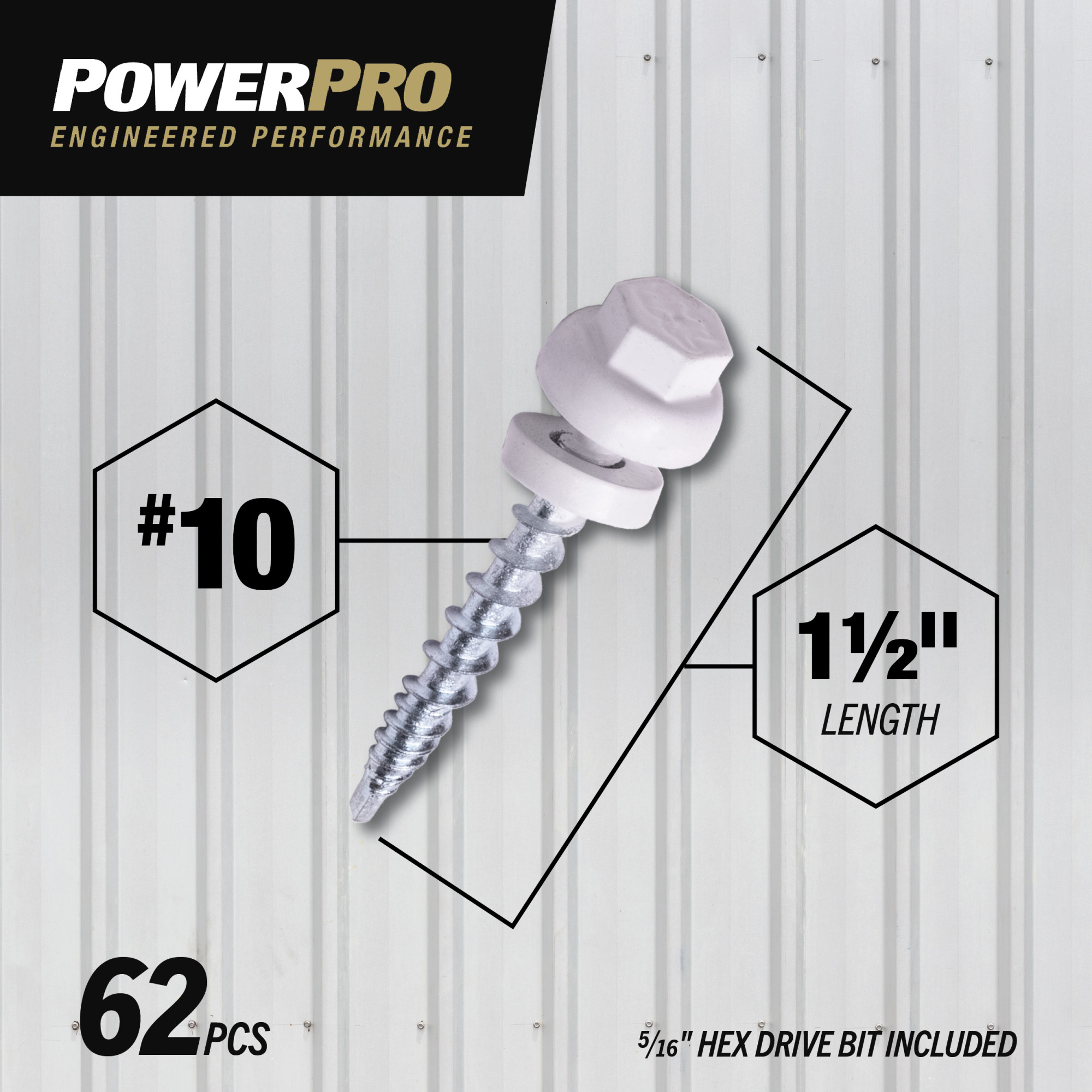 Power Pro White Self Drilling Metal-to-Wood Roofing Screws (#10 x 1-1/2 in.)-62 pc