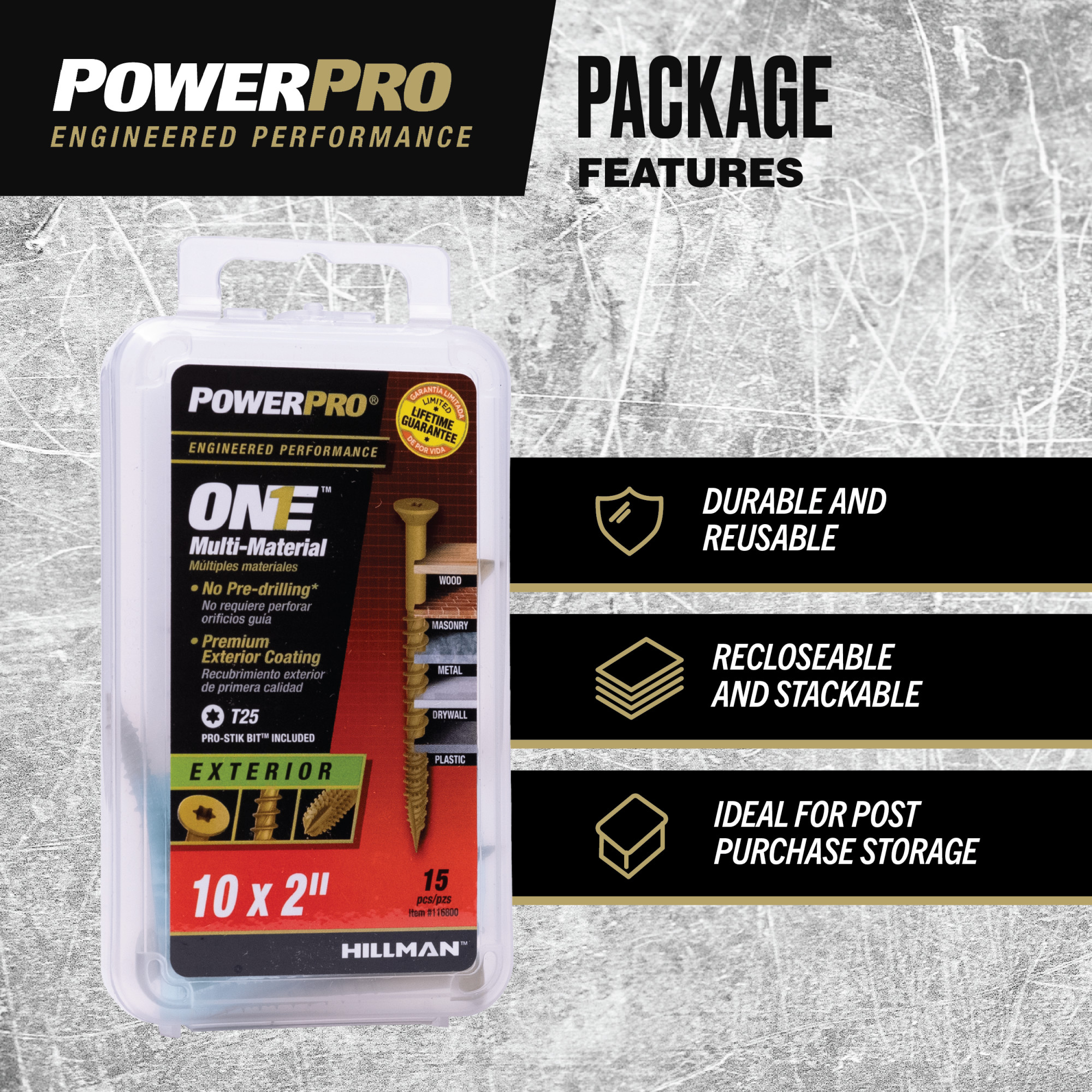 Power Pro ONE Flat Exterior Bronze Multi-Material Screws (#10 x 2 in.) - 15 pc