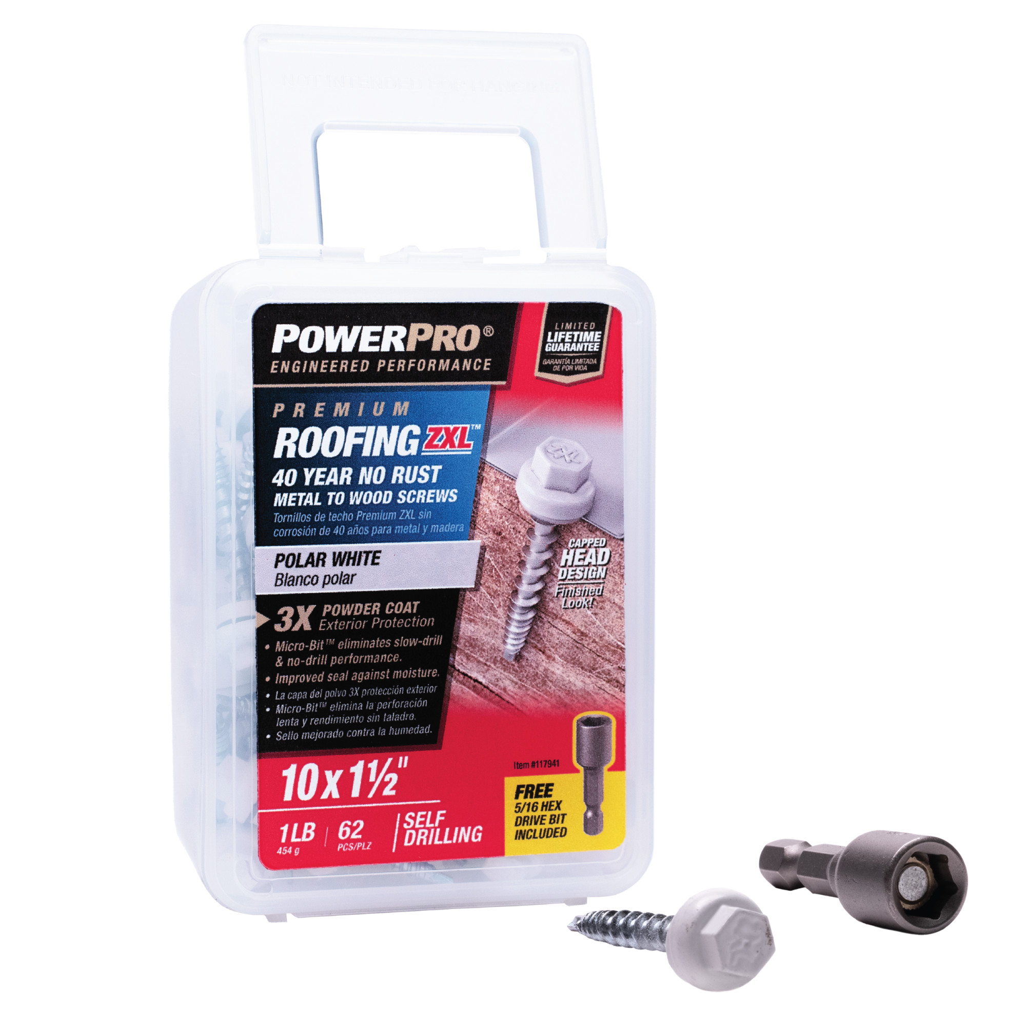 Power Pro White Self Drilling Metal-to-Wood Roofing Screws (#10 x 1-1/2 in.)-62 pc
