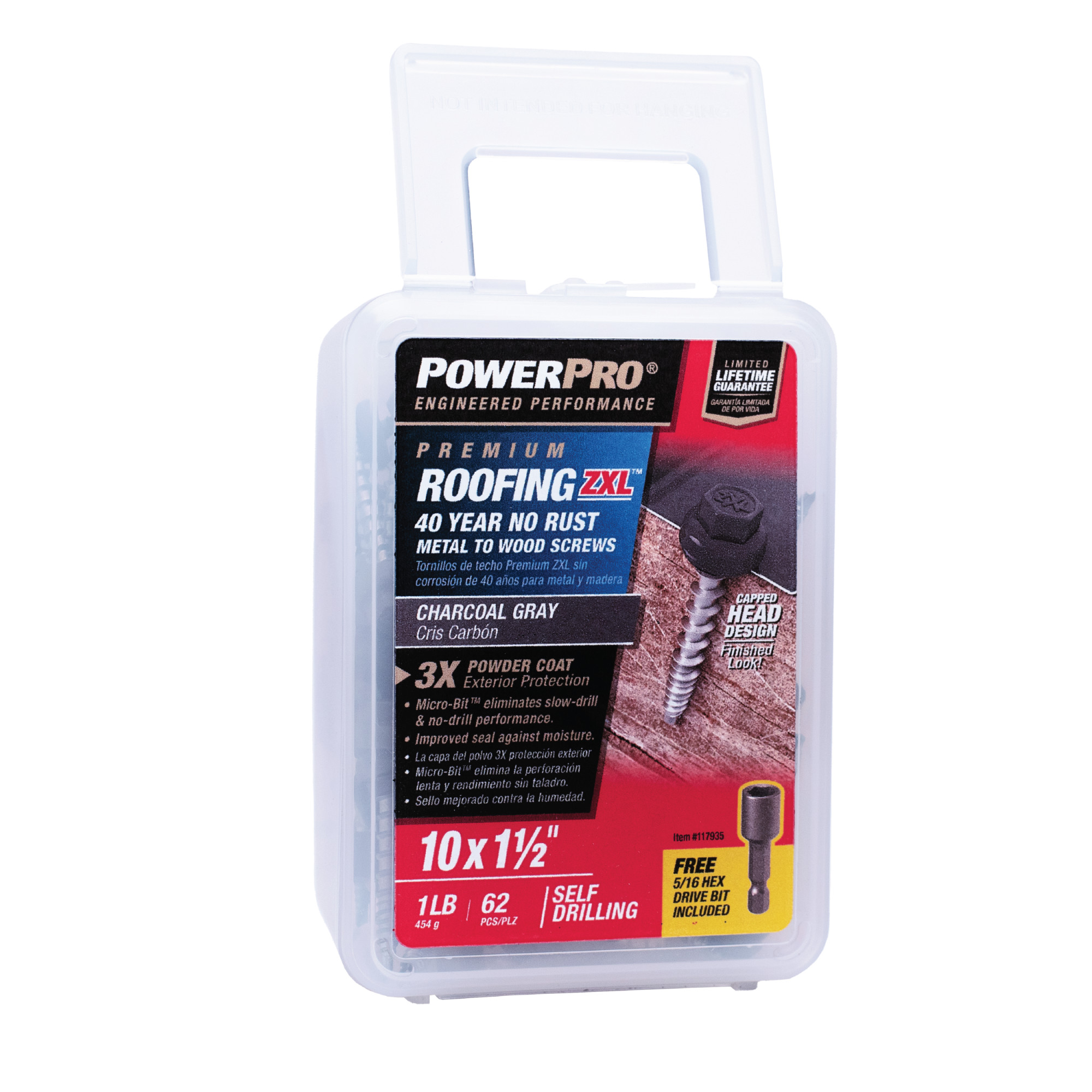 Power Pro Gray Self Drilling Metal-to-Wood Roofing Screws (#10 x 1-1/2 in.)-62 pc