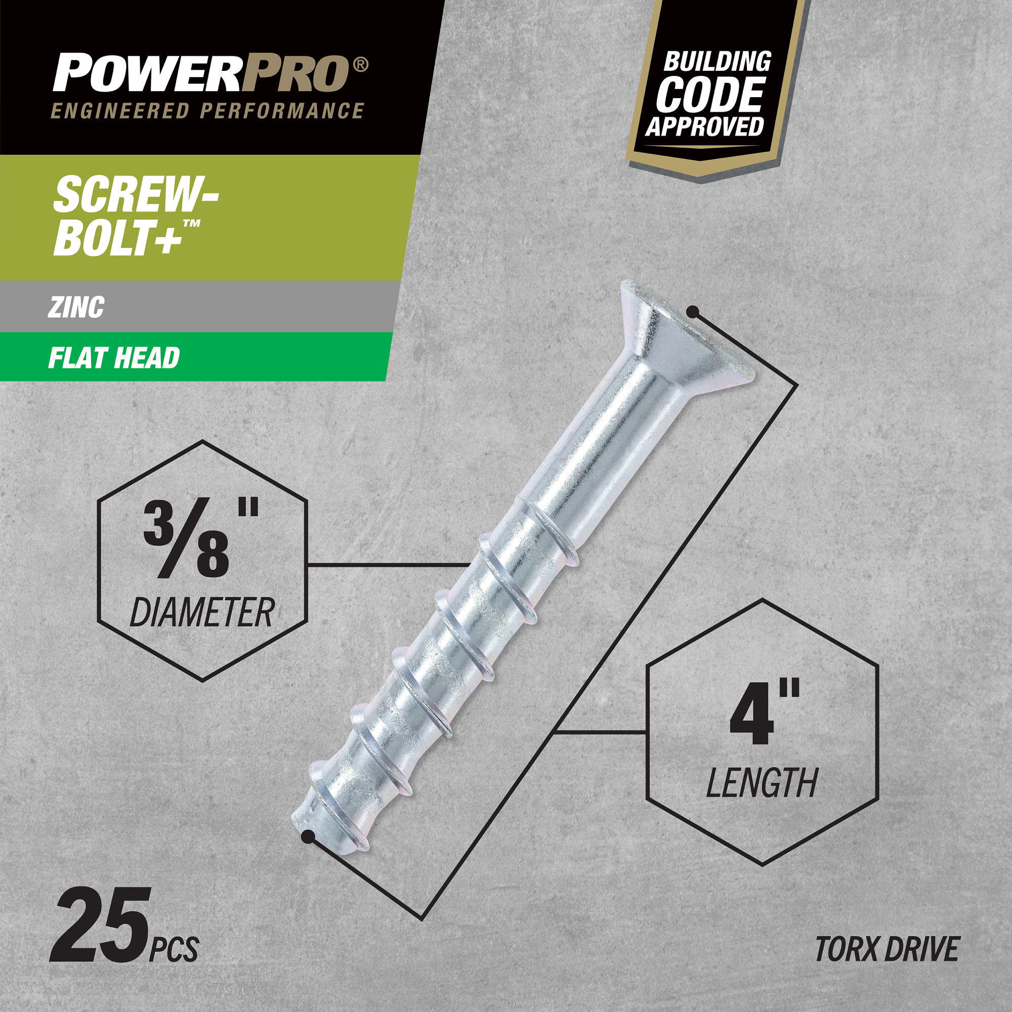 Power Pro Zinc Flat Head Screw-Bolt+ Anchor (3/8 in. x 4 in.) - 15 pc