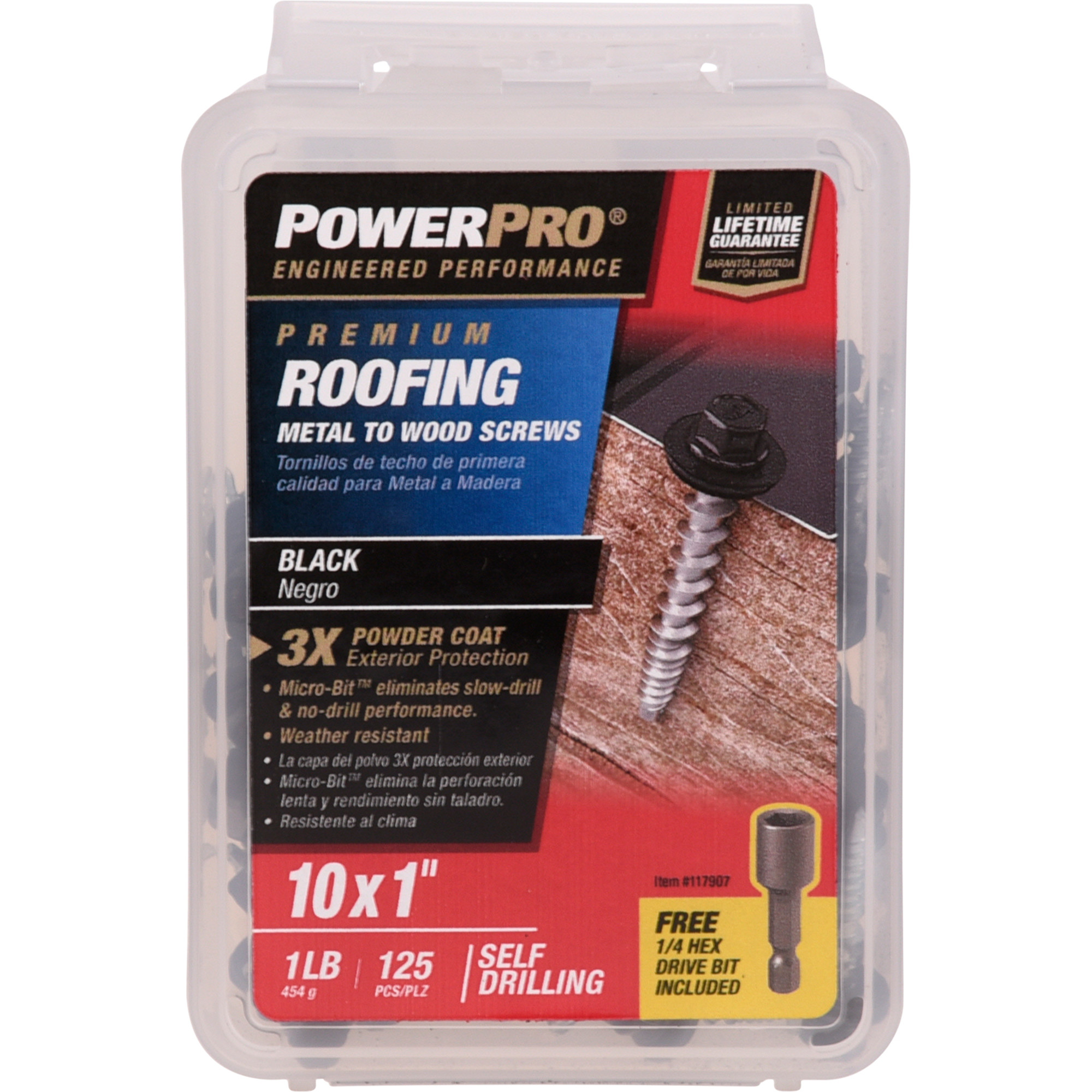 Power Pro Black Self Drilling Metal-to-Wood Roofing Screws (#10 x 1 in.) - 125 pc
