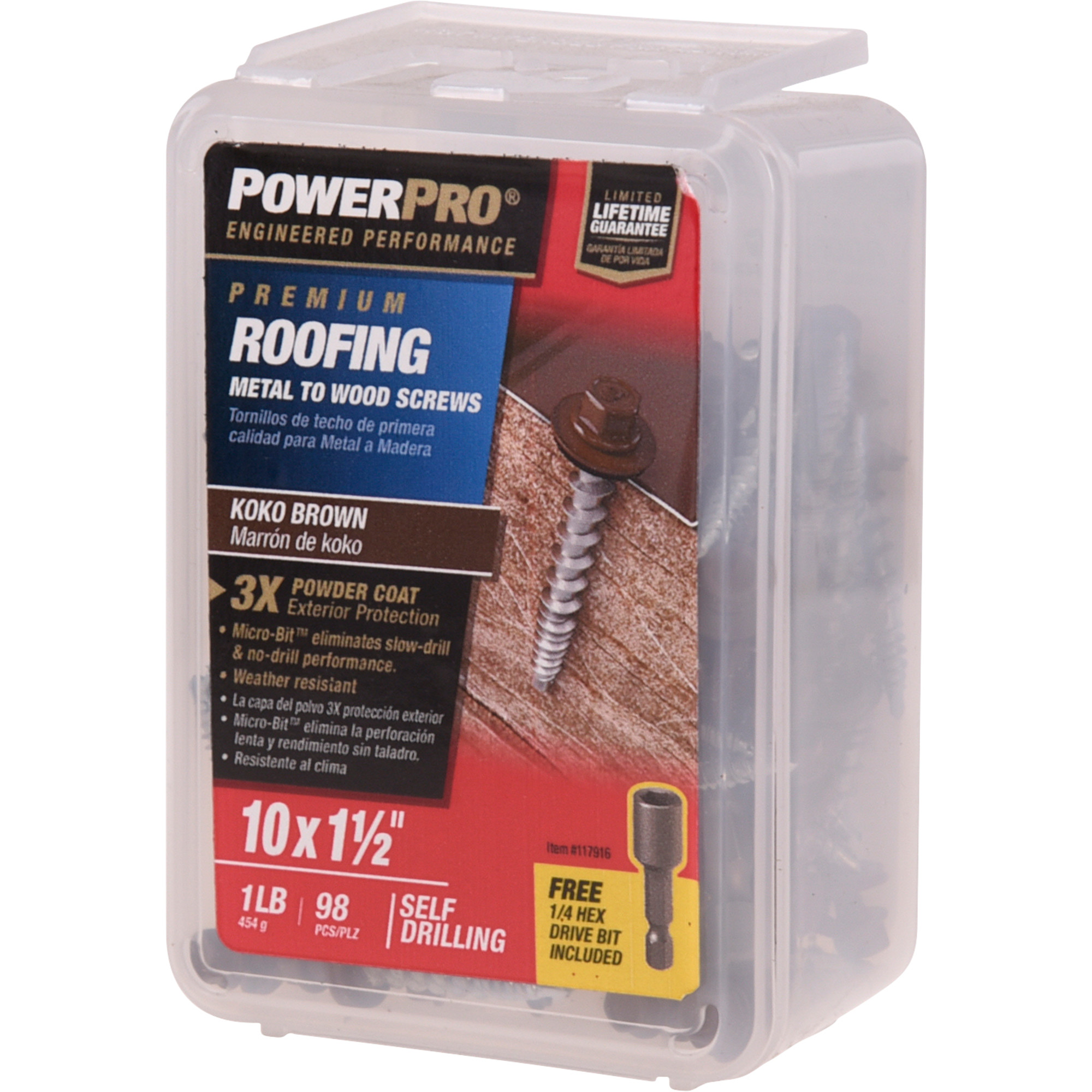 Power Pro Brown Self Drilling Metal-to-Wood Roofing Screws (#10 x 1-1/2 in.)-98 pc