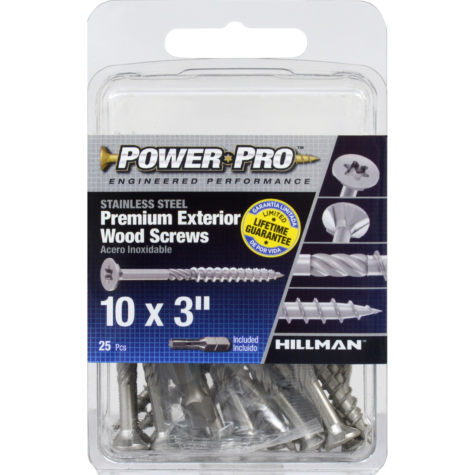 Power Pro Premium 305 Stainless Steel Wood Screws (#10 x 3 in.) - 25 pc