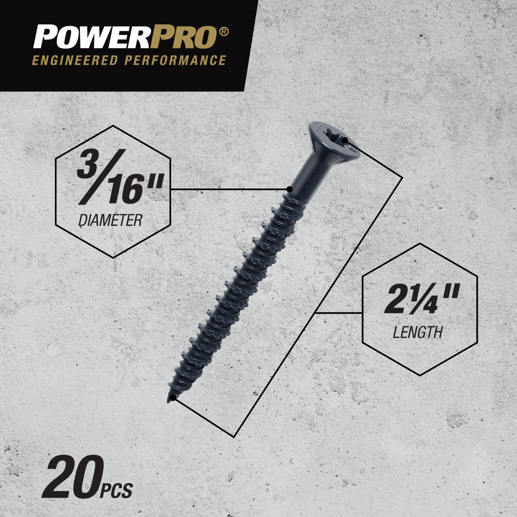 Power Pro Black Flat-Head Concrete Screw Anchor (3/16 in. x 2-1/4 in.) - 20 pc