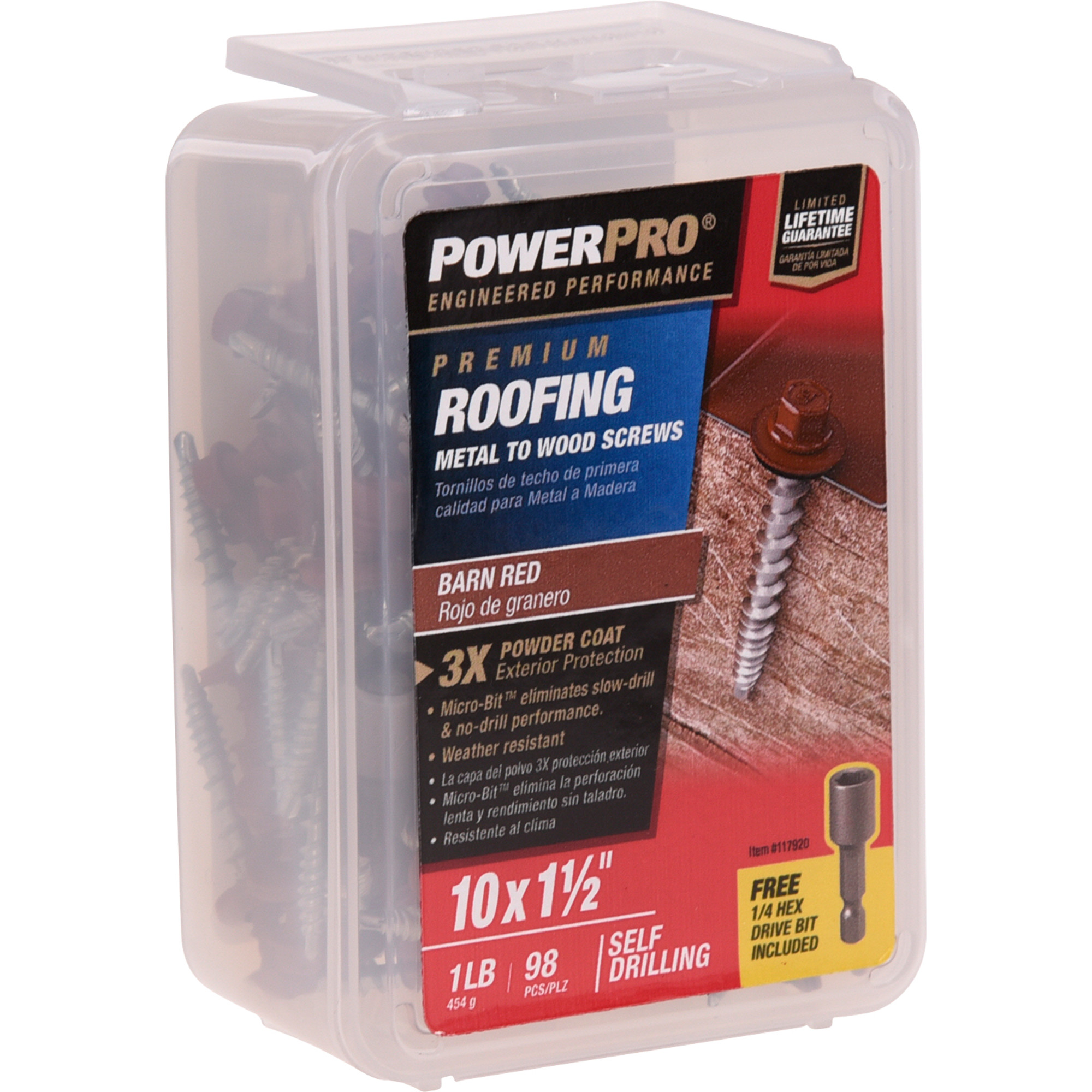 Power Pro Red Self Drilling Metal-to-Wood Roofing Screws (#10 x 1-1/2 in.) - 98 pc