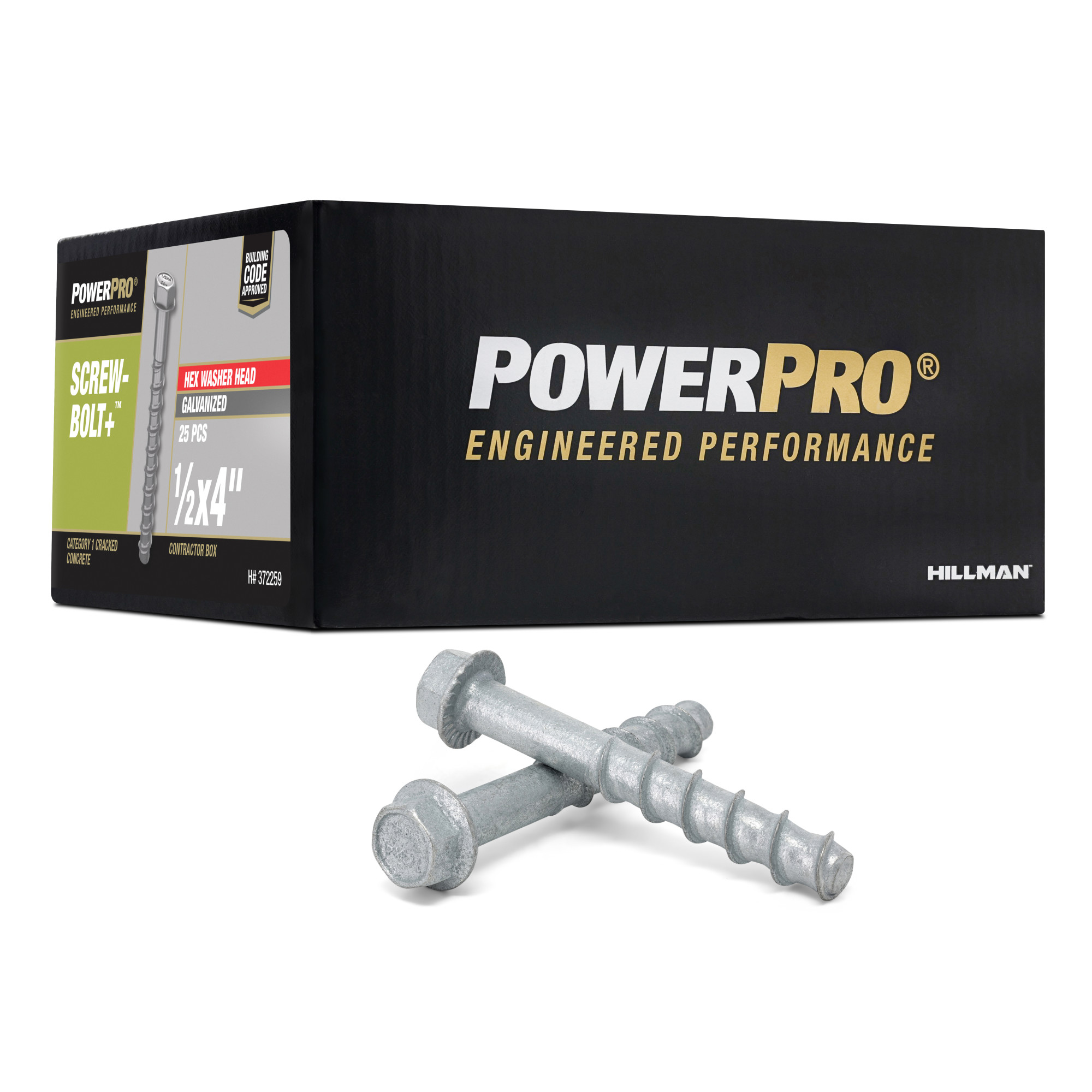 Power Pro Galvanized Hex Washer Head Screw-Bolt+ Anchors (1/2 in. x 4 in.) - 25 pc