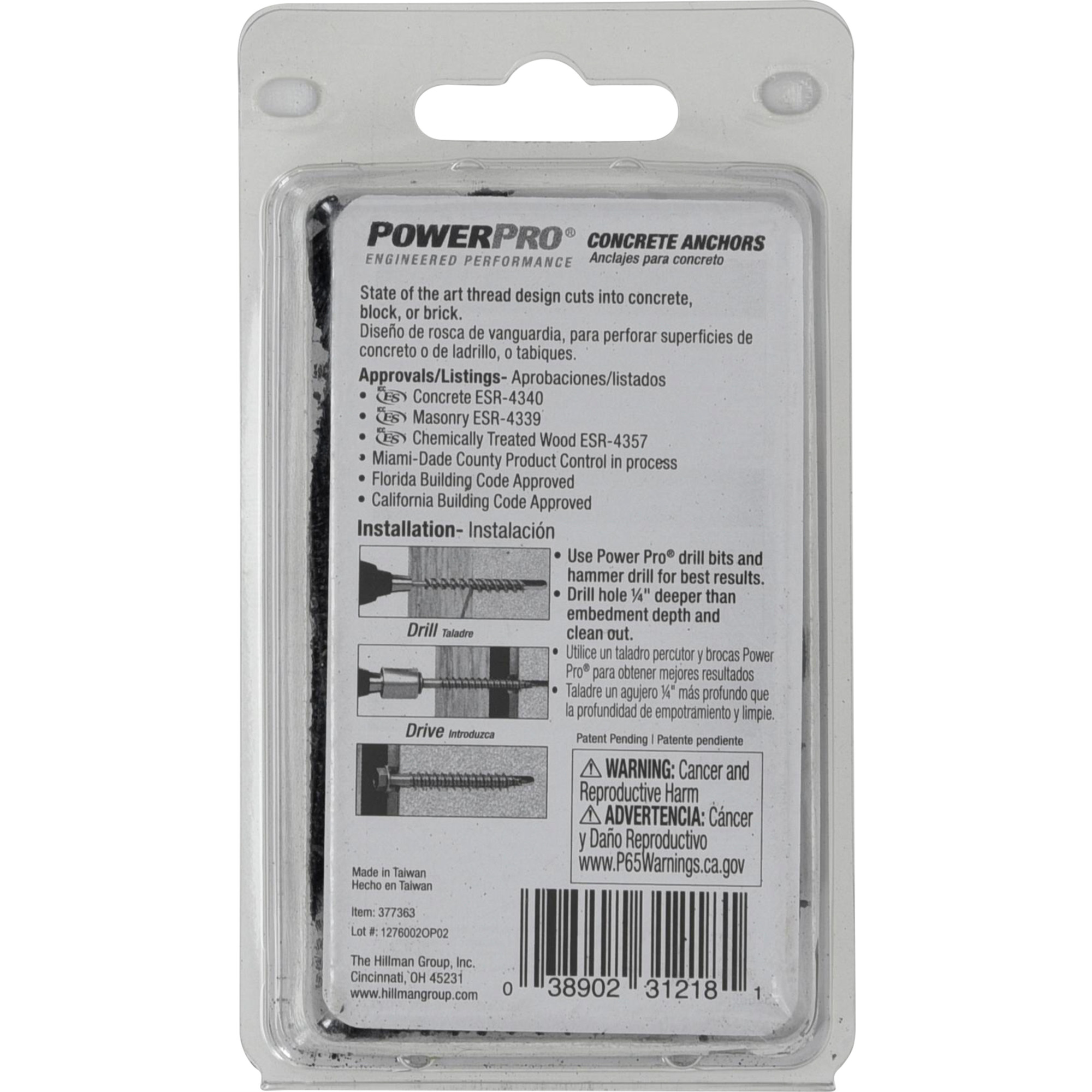 Power Pro Black Hex Washer-Head Concrete Screw Anchor (3/16 in. x 1-3/4 in.) - 25 pc