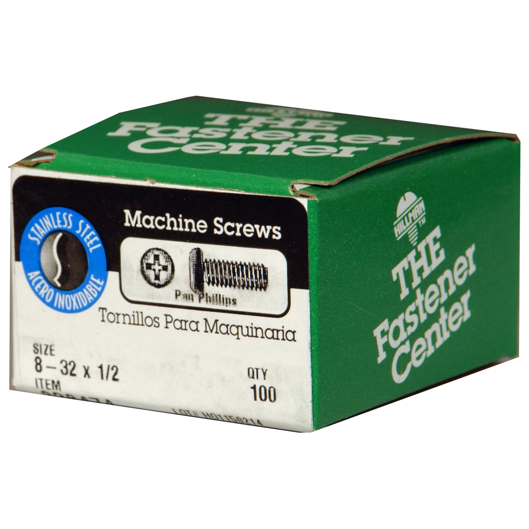 Hillman 18-8 Stainless Steel Pan Head Phillips Machine Screw #8-32 x 1/2 in.