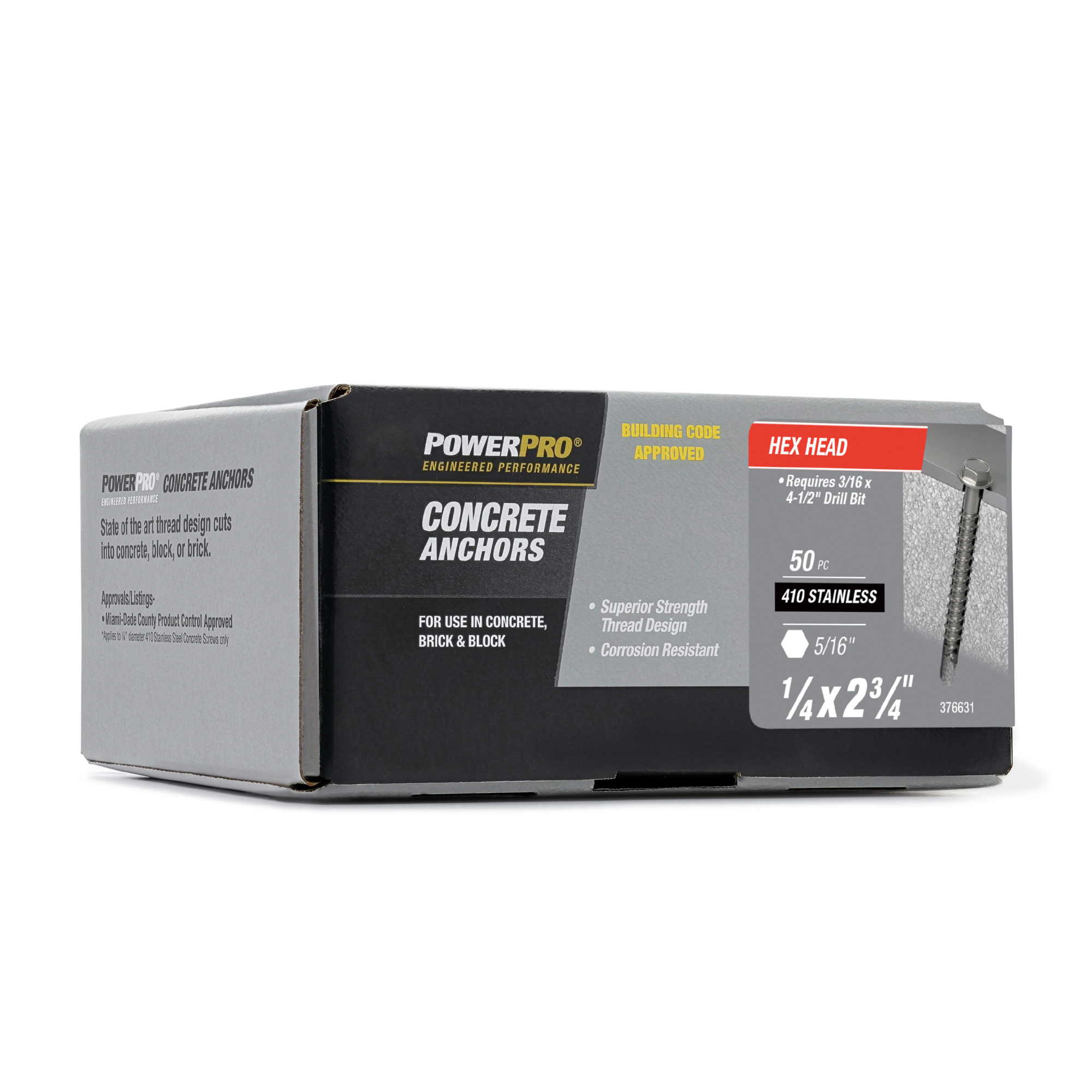 Power Pro 410 Stainless Hex Washer Concrete Screw Anchor (1/4 in. x 2-3/4 in.) 100pc