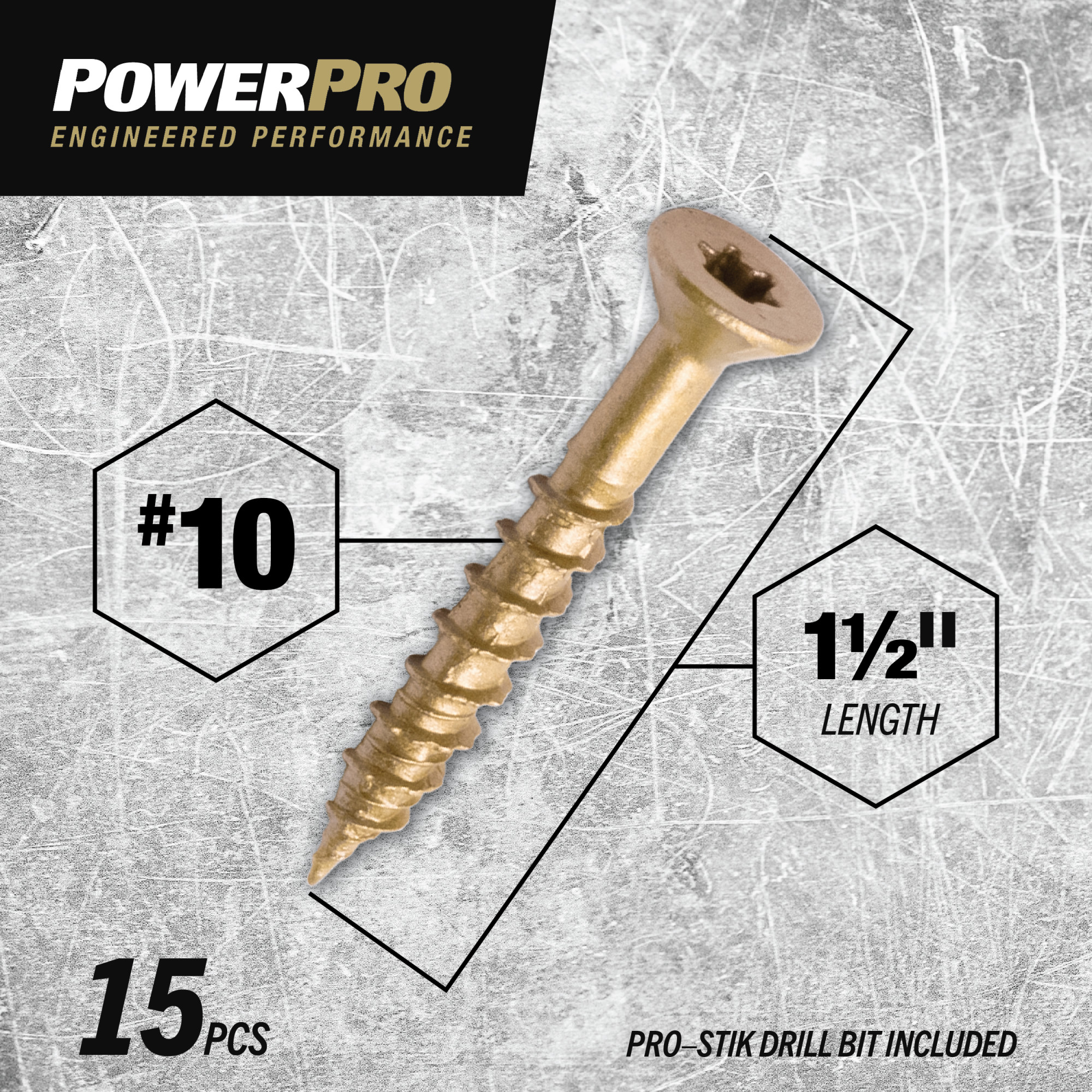 Power Pro ONE Flat Exterior Bronze Multi-Material Screws (#10 x 1-1/2 in.) - 15pc