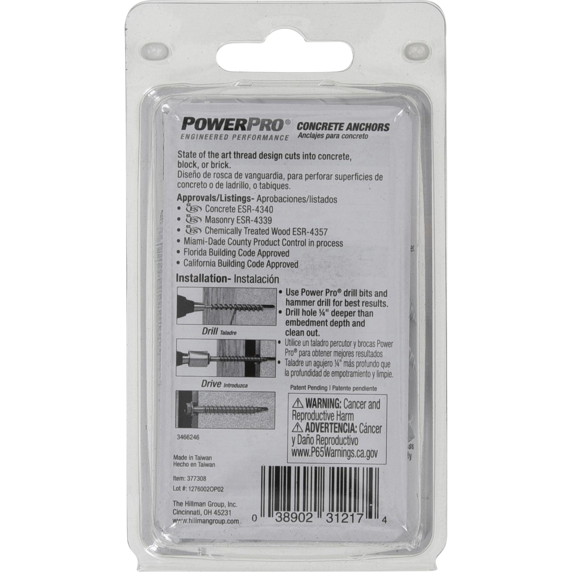 Power Pro White Hex Washer-Head Concrete Screw Anchor (1/4 in. x 2-3/4 in.) - 12 pc