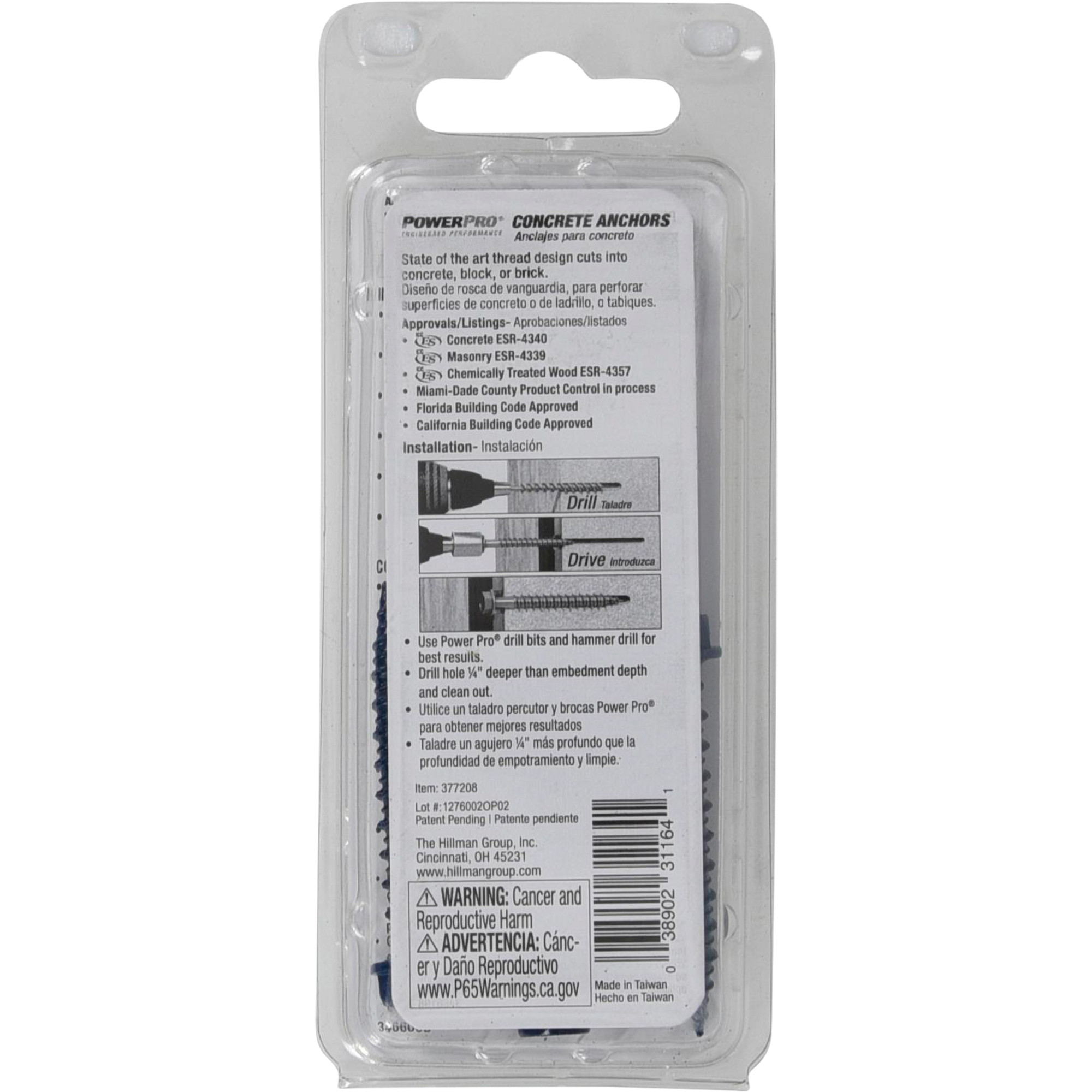 Power Pro Blue Hex Washer-Head Concrete Screw Anchor (1/4 in. x 1-3/4 in.) - 5 pc