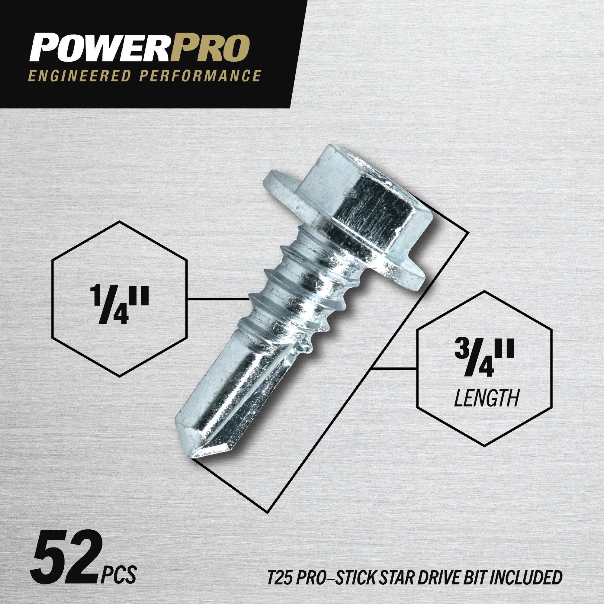 Power Pro Premium Hex Zinc Self-Drilling Screws (1/4 in.-14 x 1-1/4 in.) - 52 pc