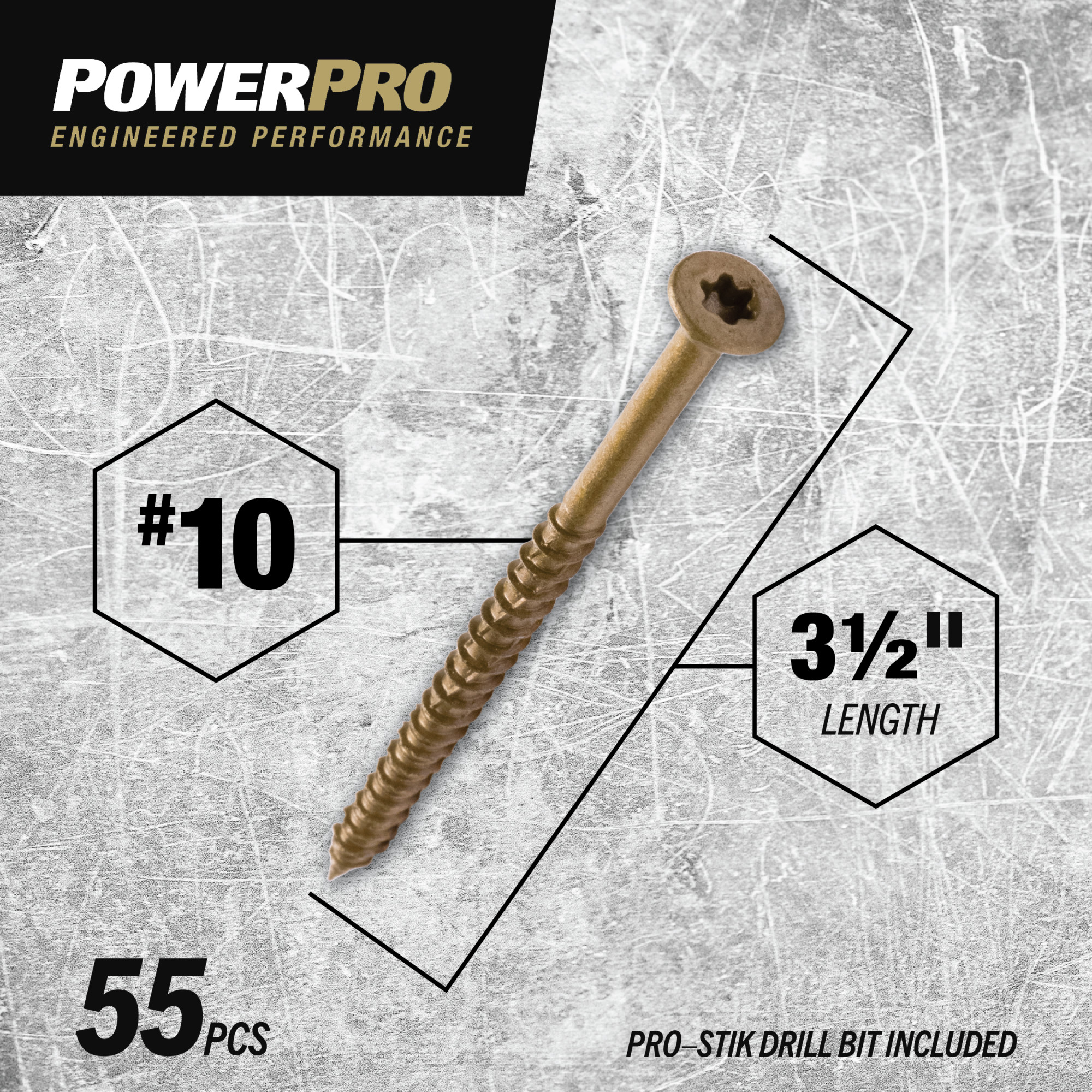 Power Pro ONE Flat Exterior Bronze Multi-Material Screws (#10 x 3-1/2 in.) - 55 pc