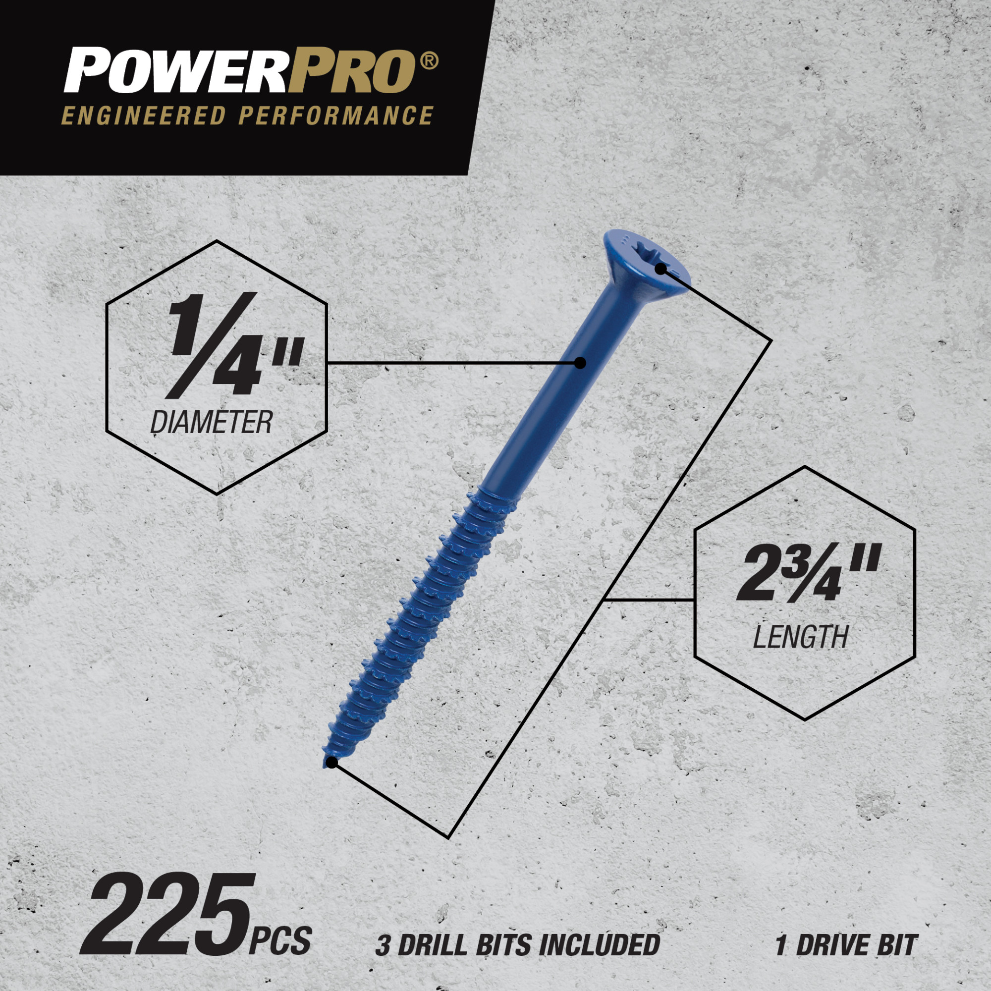 Power Pro Blue Flat-Head Concrete Screw Anchor (1/4 in. x 2-3/4 in.) - 225 pc