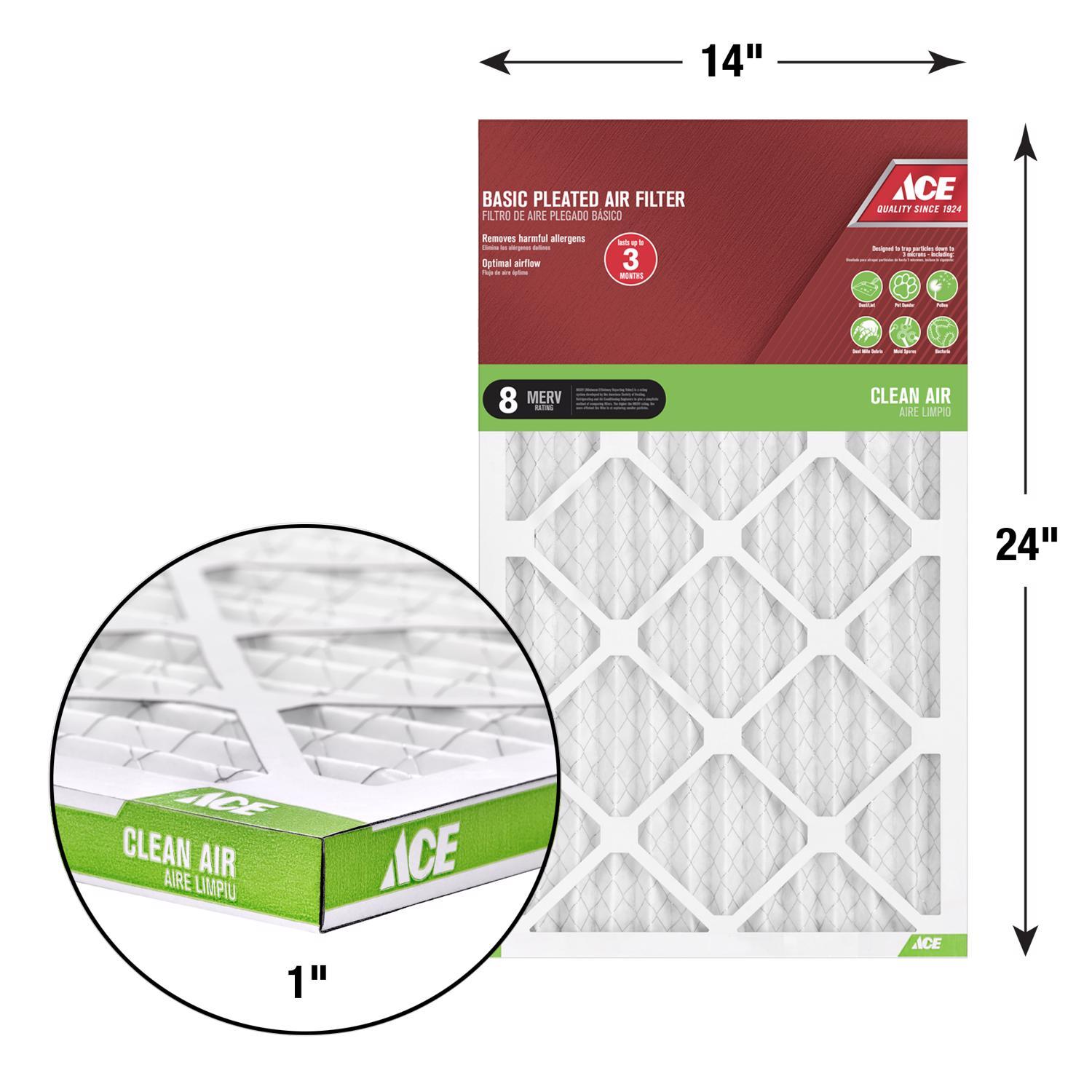 Ace 14 in. W X 24 in. H X 1 in. Synthetic 8 MERV Pleated Air Filter 1 pk