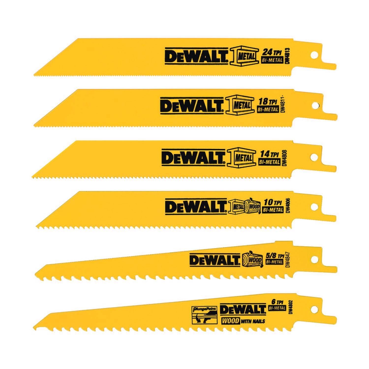 DEWALT Bi-Metal Reciprocating Saw Blade Set Multi TPI 6 pc