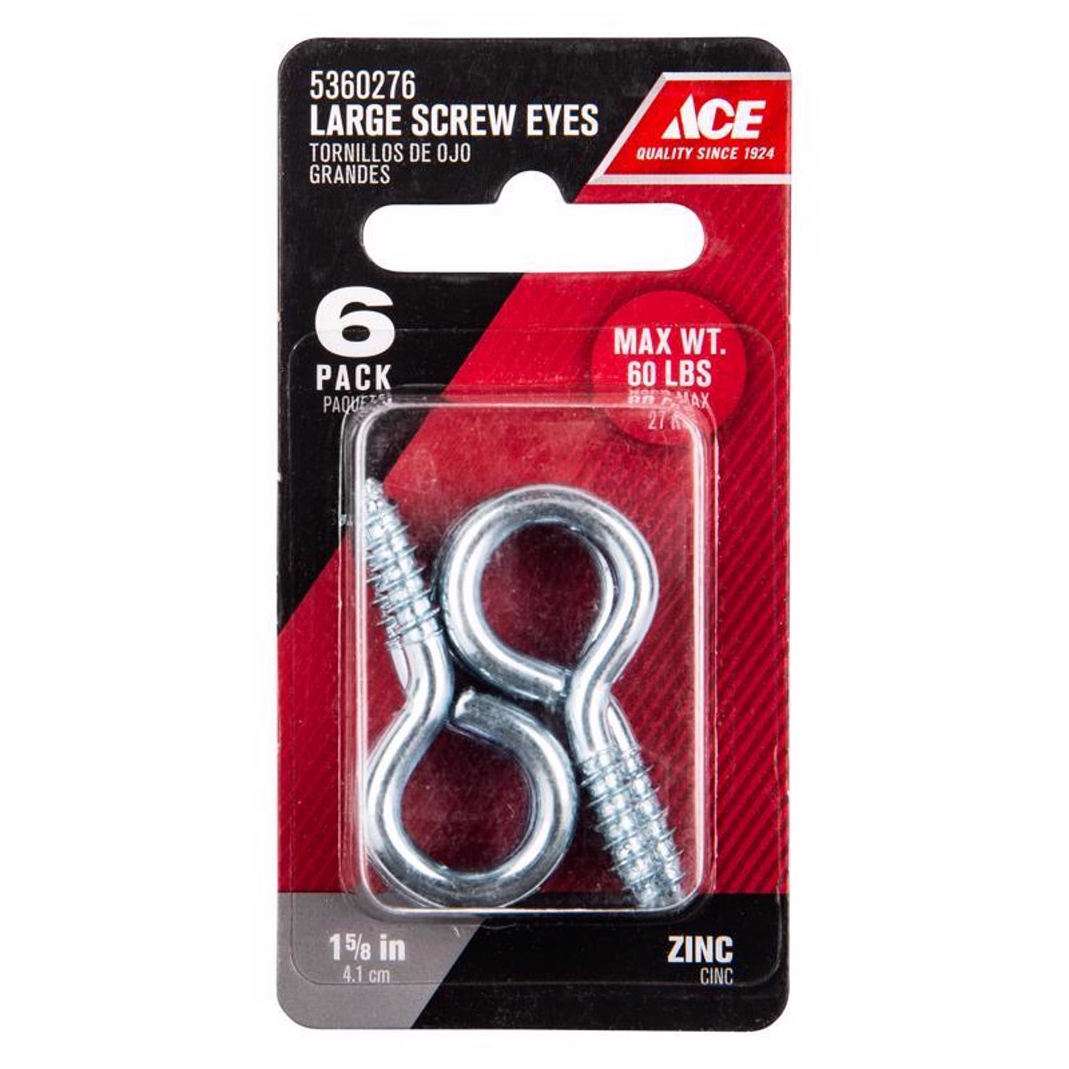 Ace 3/16 in. D X 1-5/8 in. L Zinc-Plated Steel Screw Eye 60 lb. cap. 6 pk