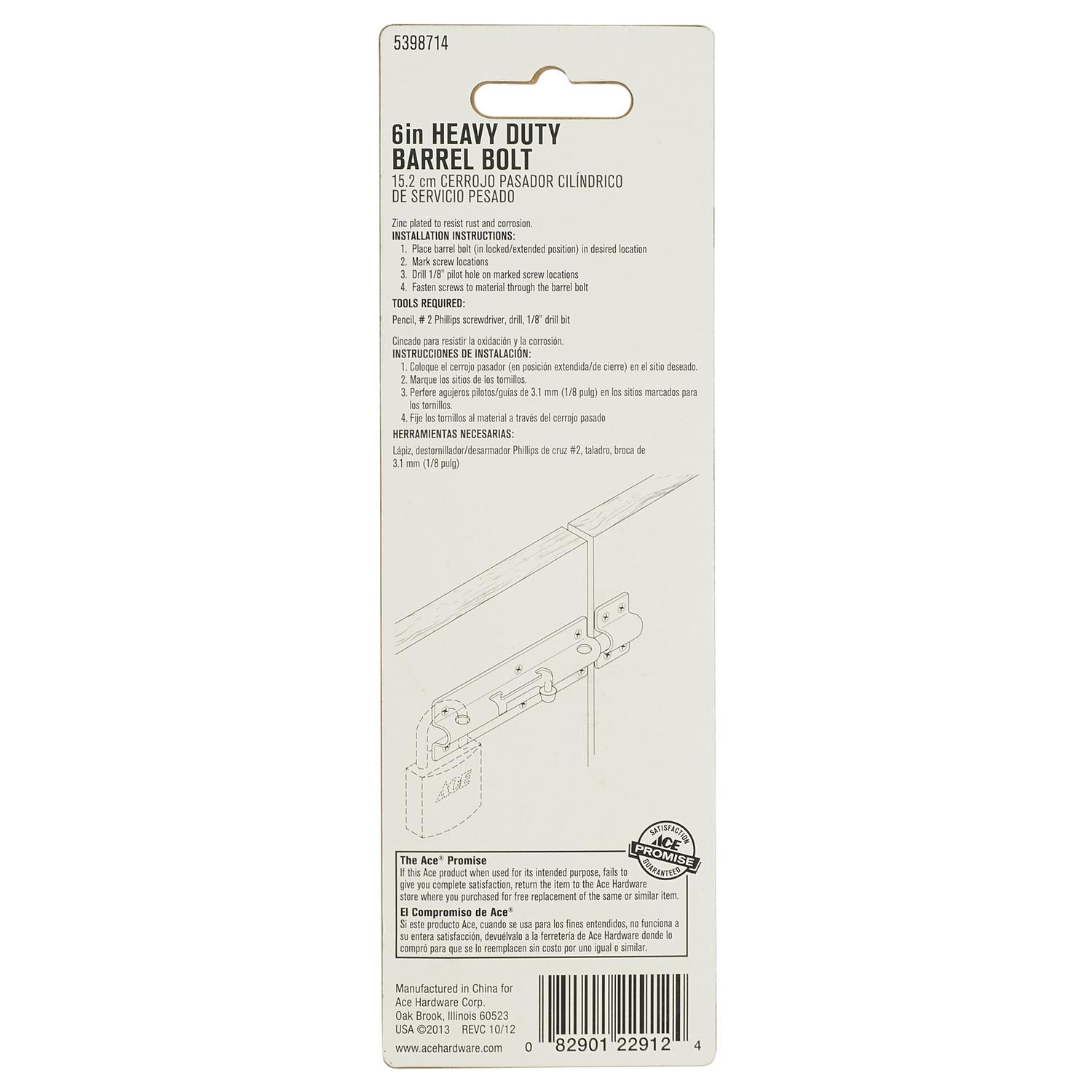 Ace 6 in. L Polished Stainless Steel Heavy Duty Barrel Bolt 1 pk